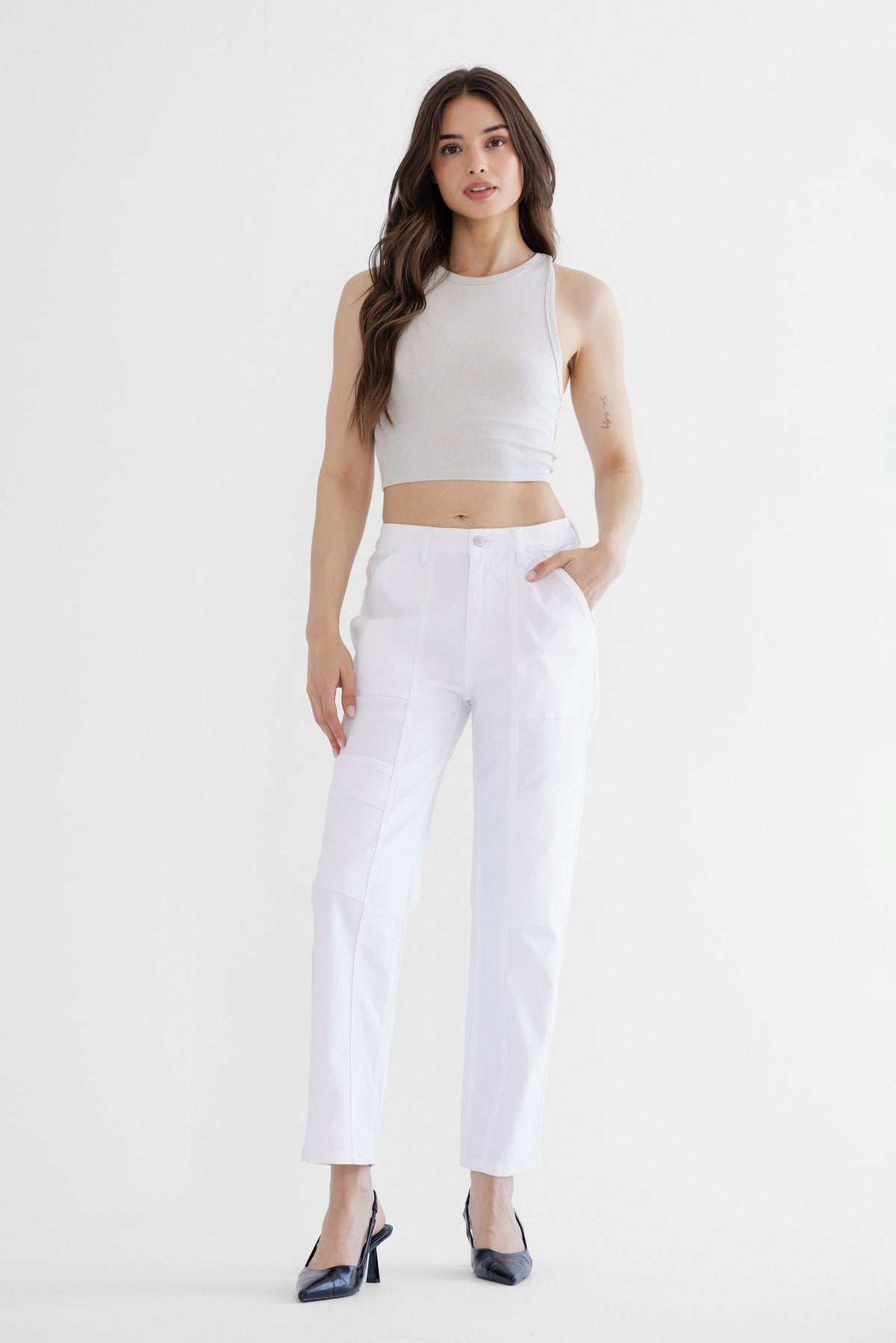 Mica Gianna Super High Cargo Pants 101 In White *Final Sale*