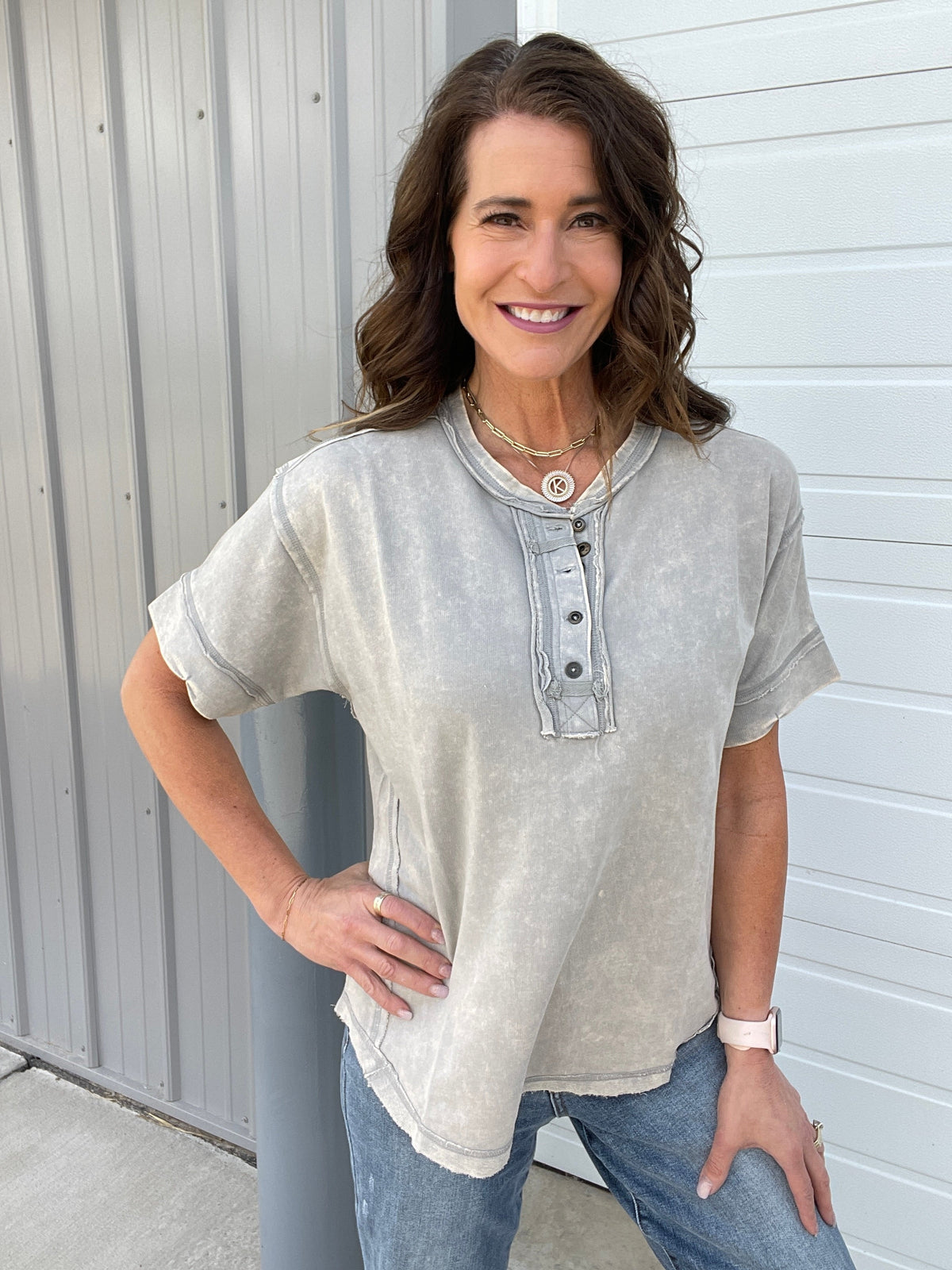 Summer Time Slip Away Henley Button Mineral Wash Short Sleeve Top in 7 Colors *Final Sale*