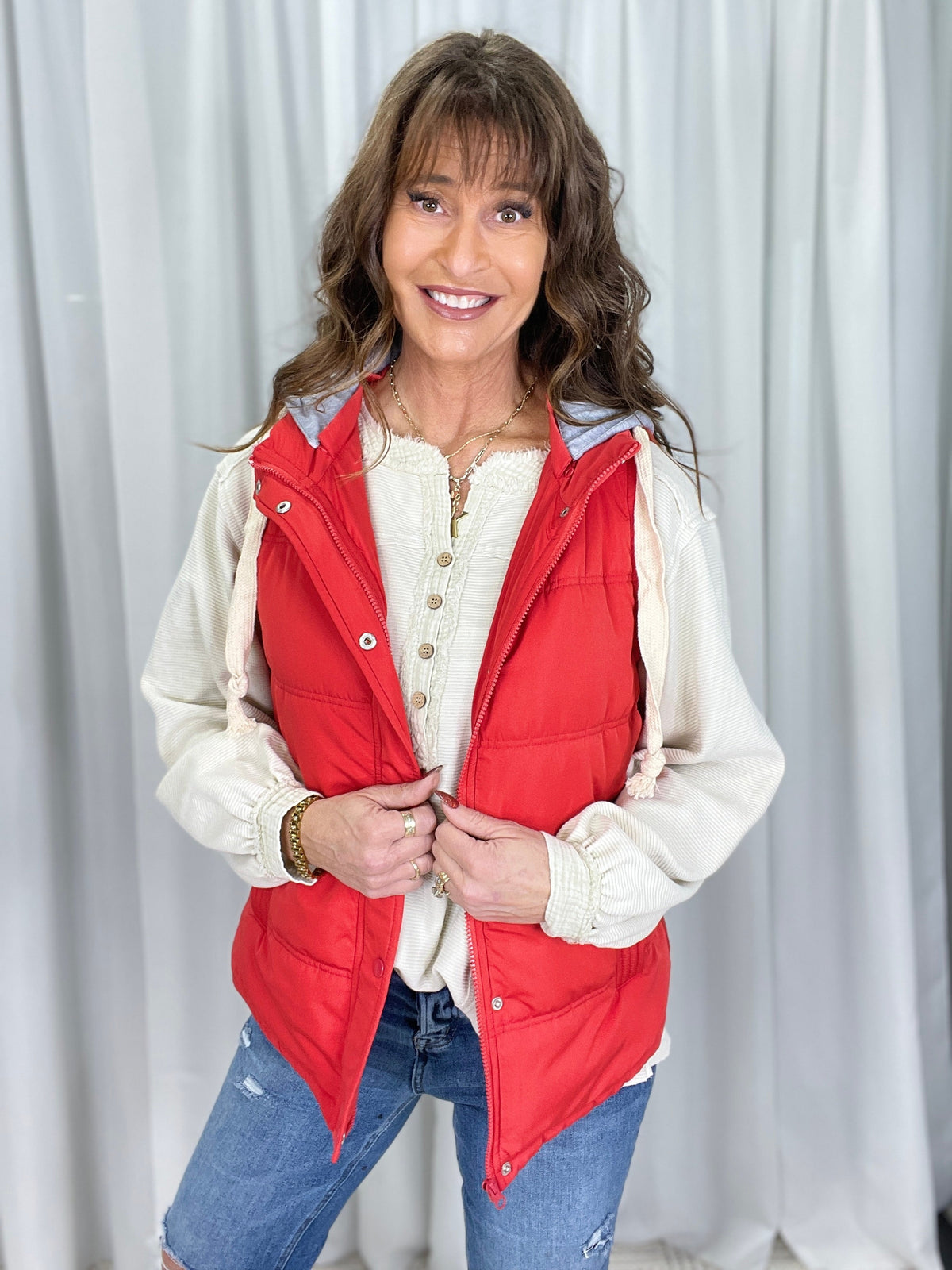 Red Switch Puffer Vest w/ 2 Detachable Hoodie
