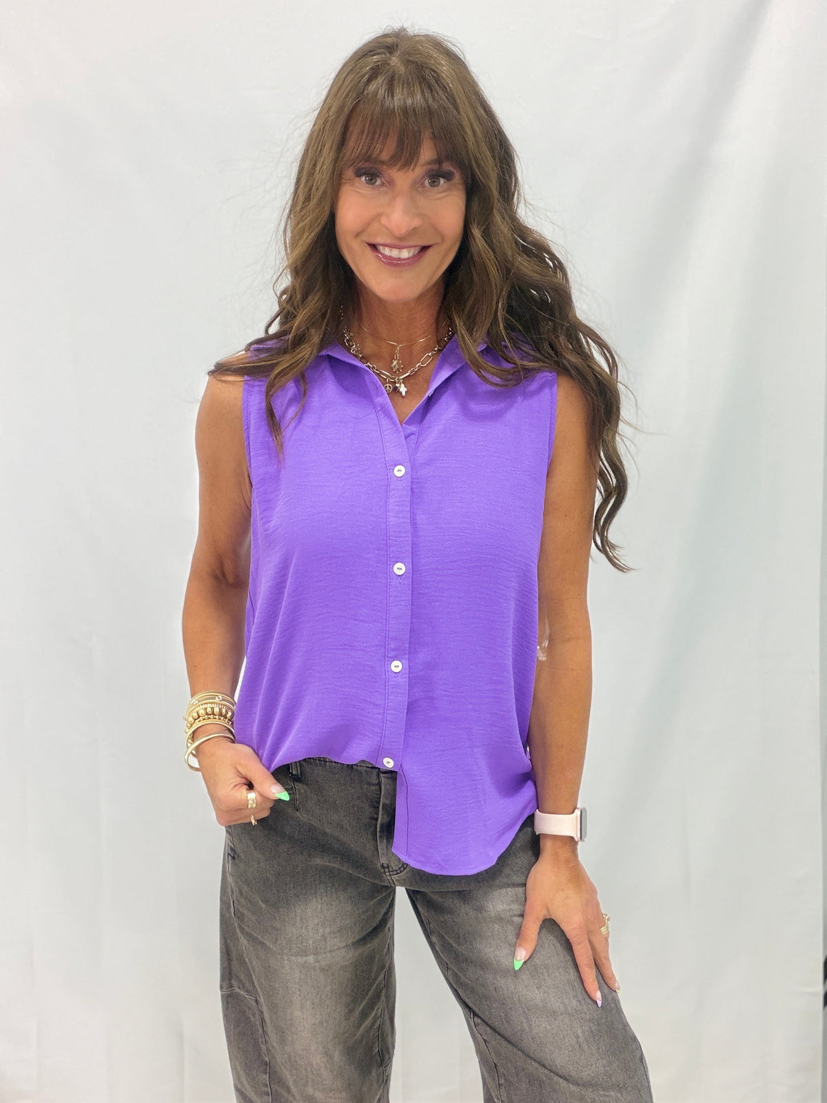 Woven Button Down Top With Collar in 4 Colors
