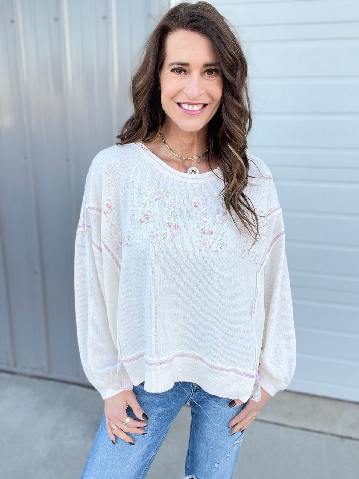 POL Love In Every Way Long Sleeve Love Patch Top In 2 Colors *Final Sale*