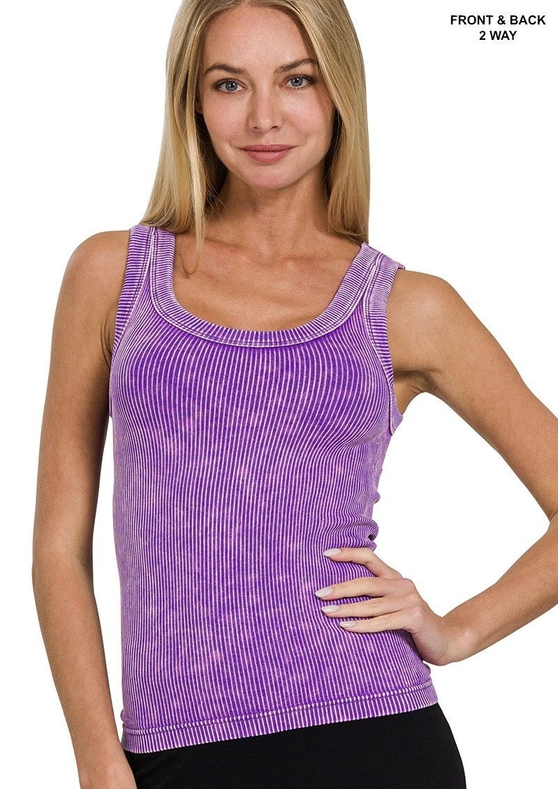 Mineral Wash Ribbed Reversable Tank Top In 5 Bright Colors