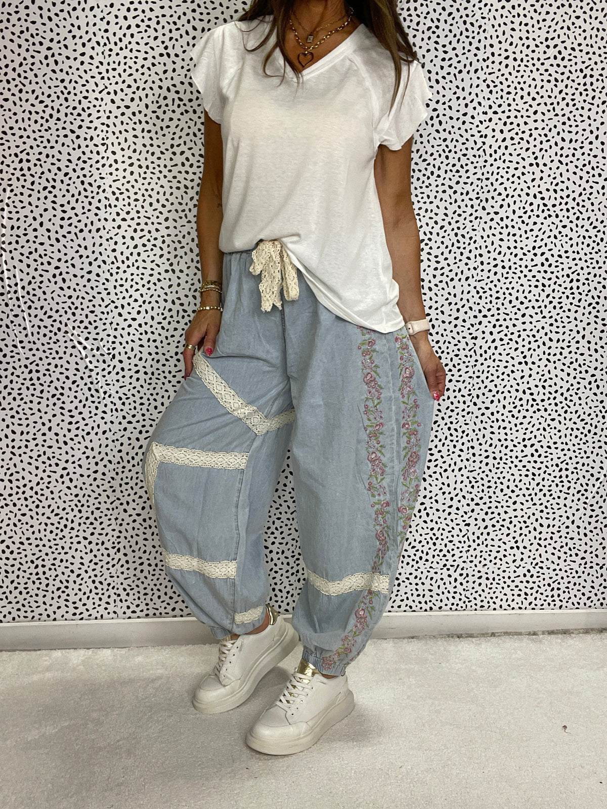 Pol Boho Bloom Lightweight Denim Joggers