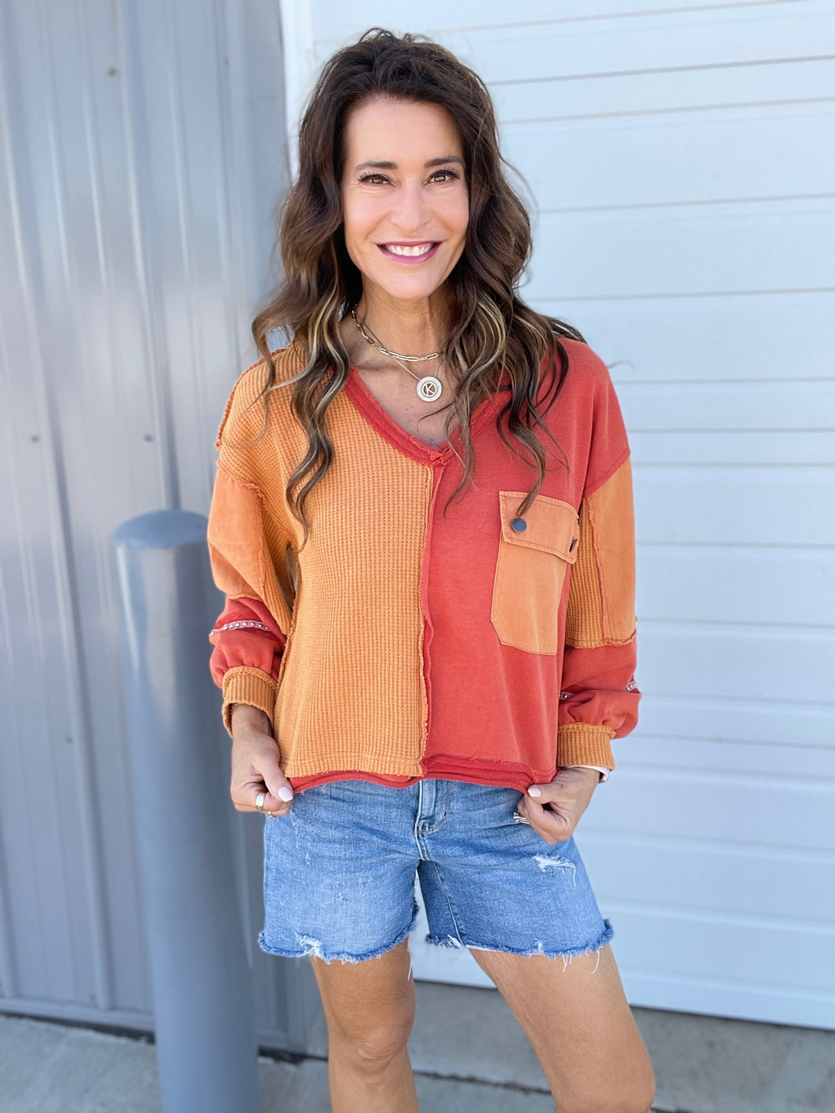 Pol Imaginary Friends Lace Trim Knit Top In Harvest Orange *Final Sale*