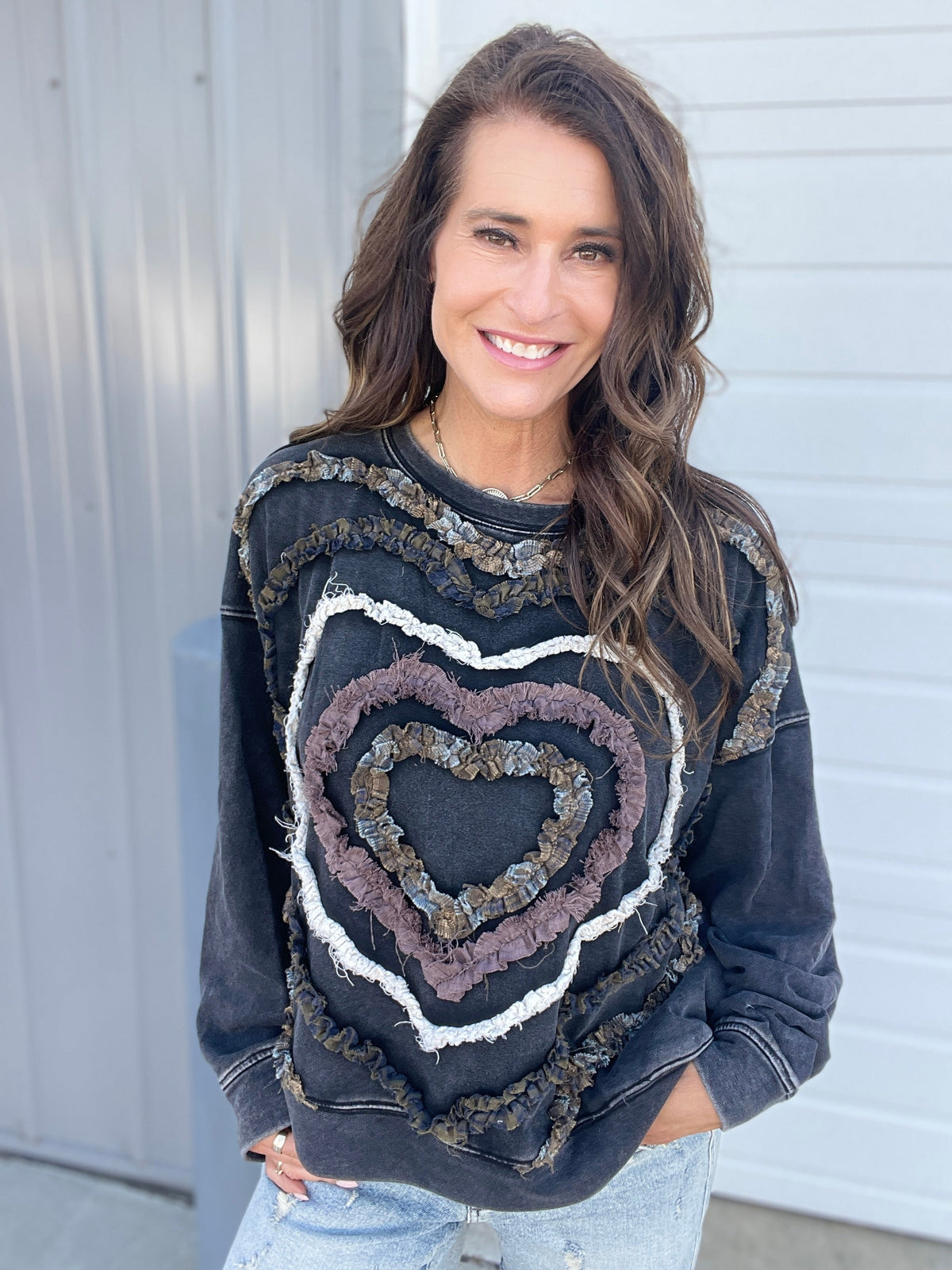 Oli & Hali Forever Love Mineral Washed Heart Terry Knit Top In 4 Colors