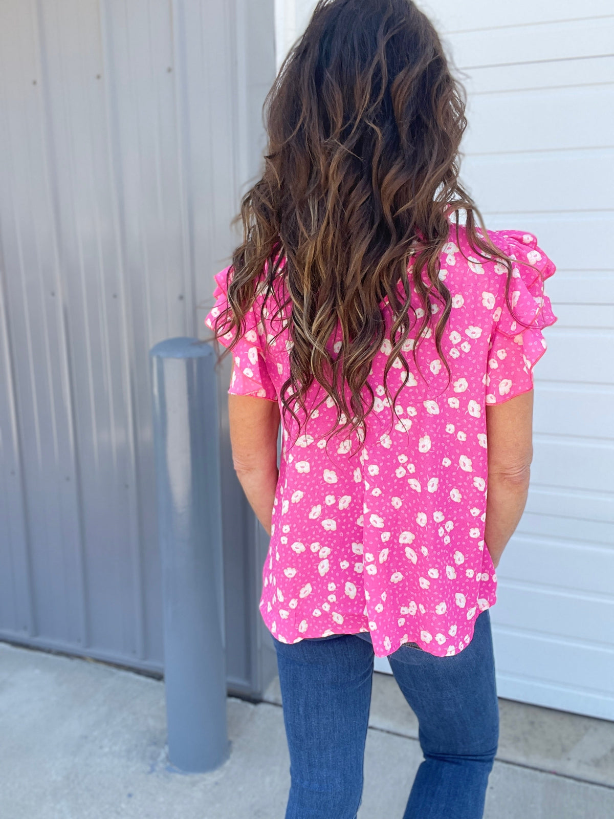 Pink Passion Floral Double Sleeve Top