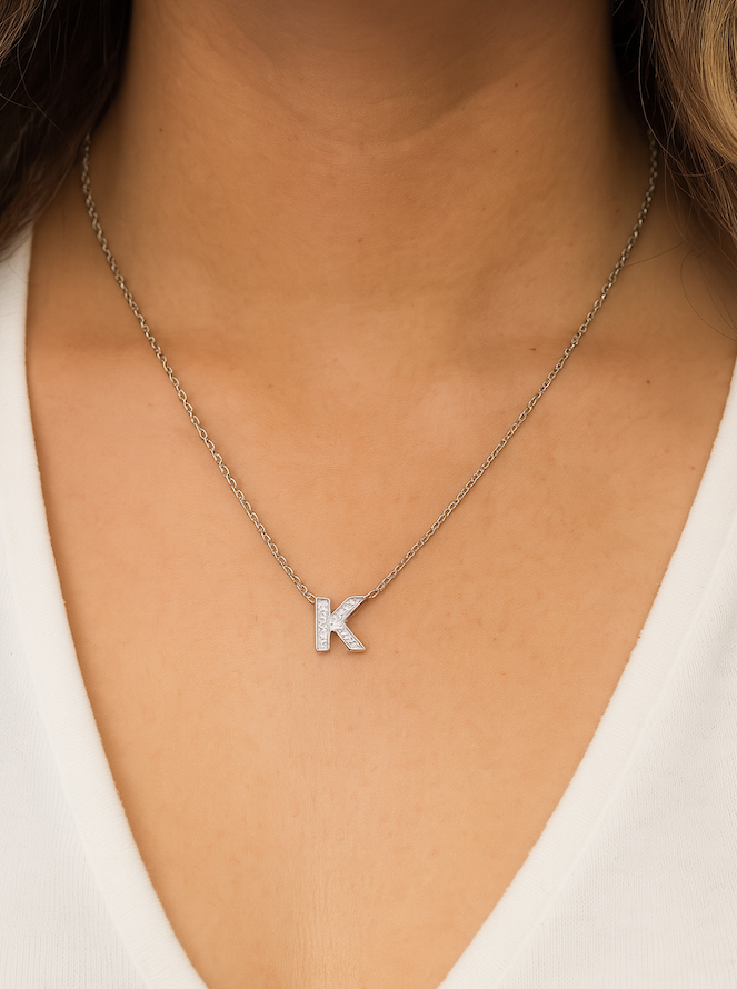 Preorder Custom Impression Initial Necklace - Water Resistant & Pave Crystal *Final Sale*