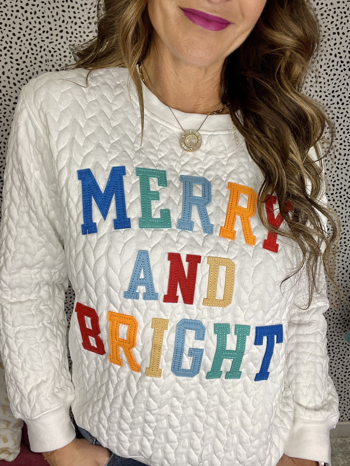 Merry And Bright Cable Knit Pullover Sweatshirt