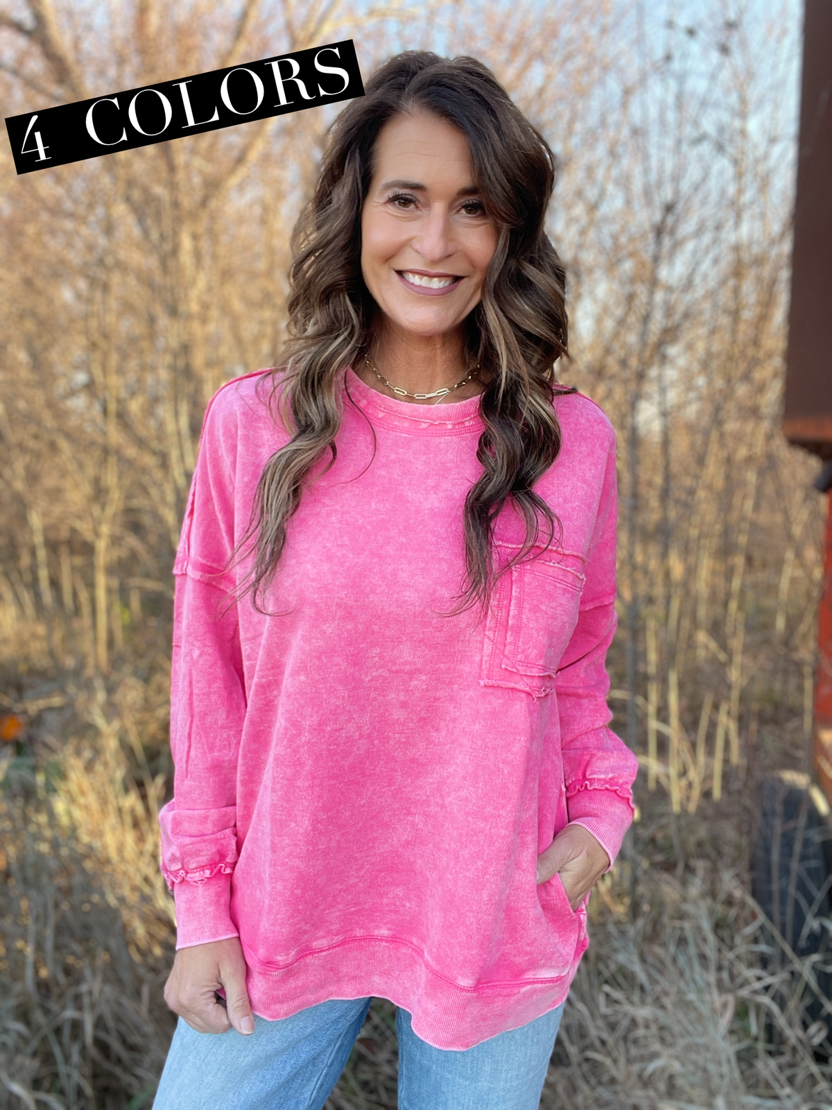 Frosted Details Casual Pullover Crewneck Top In 4 Colors *Final Sale*
