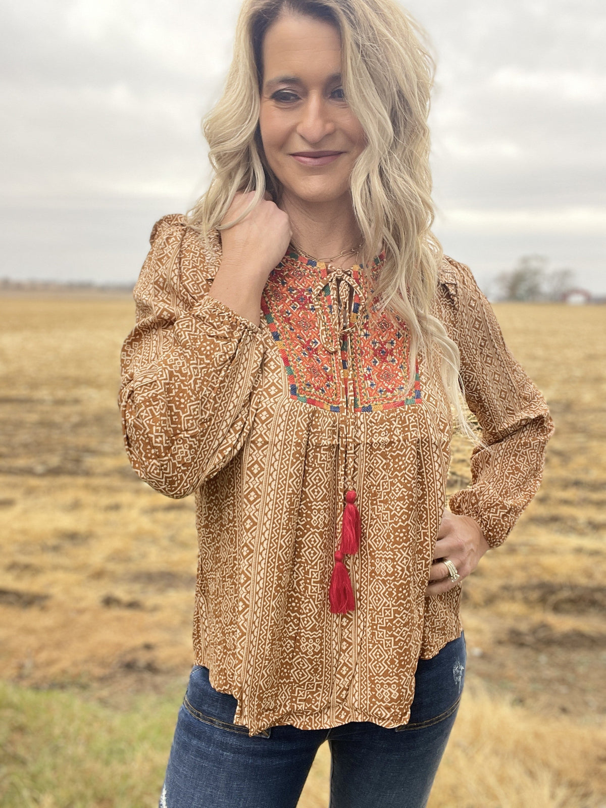 Golden Vibes Patterned Blouse *Final Sale*