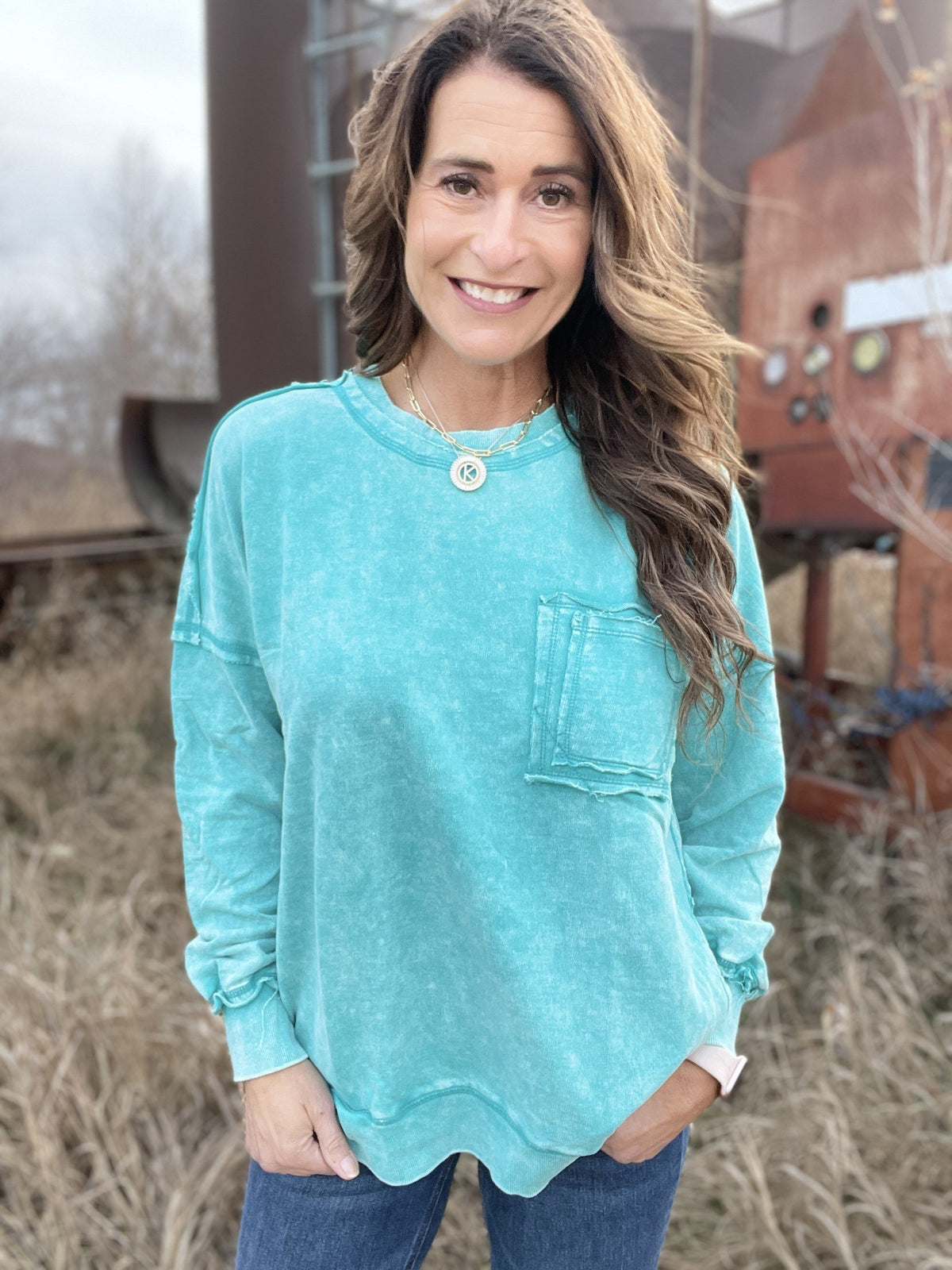 Frosted Details Casual Pullover Crewneck Top In 4 Colors *Final Sale*