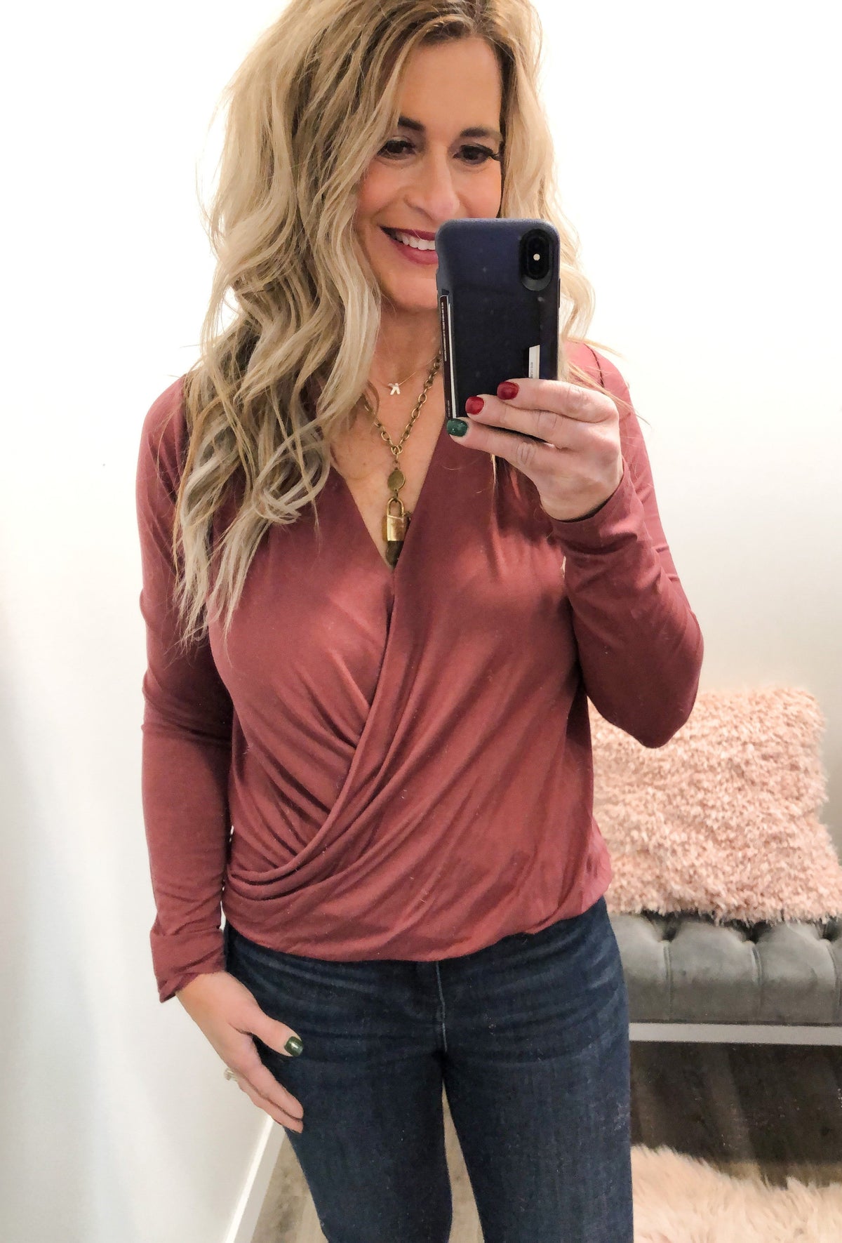 Cross Over Delight Bloused Hem Top Rose *Final Sale*
