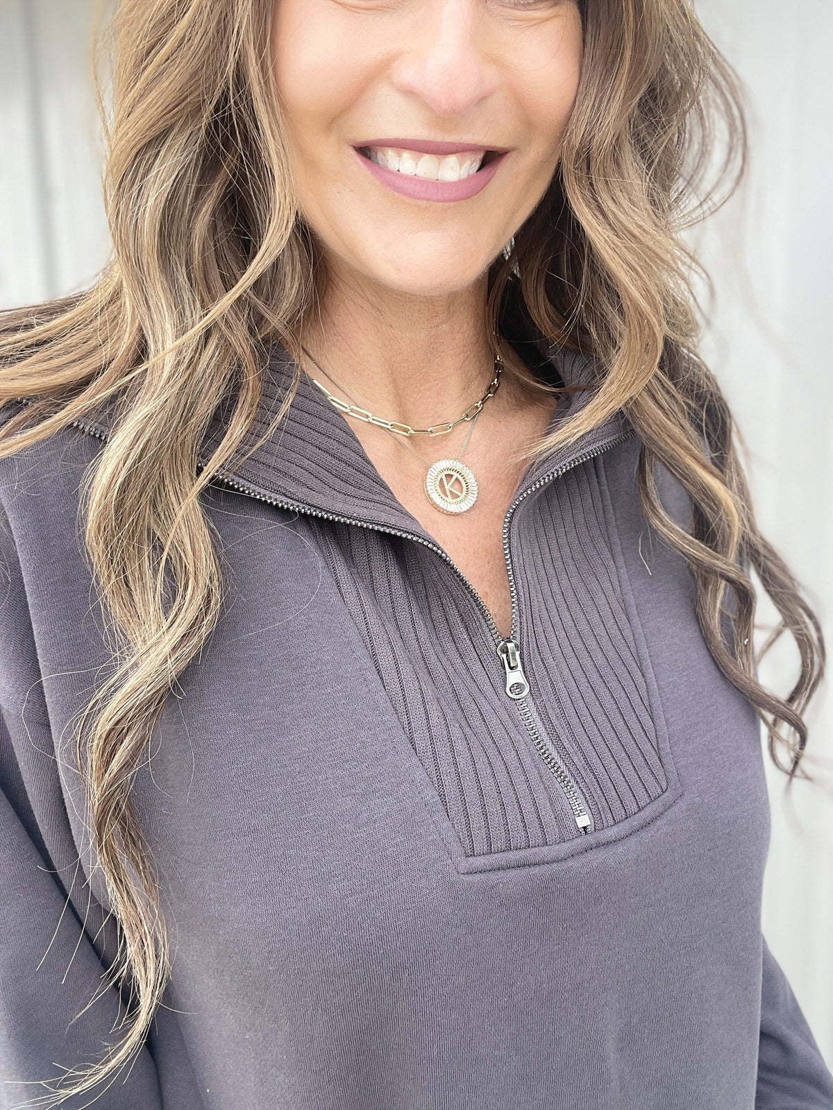 Connect With Me Ribbed Details Quarter Zip Pullover