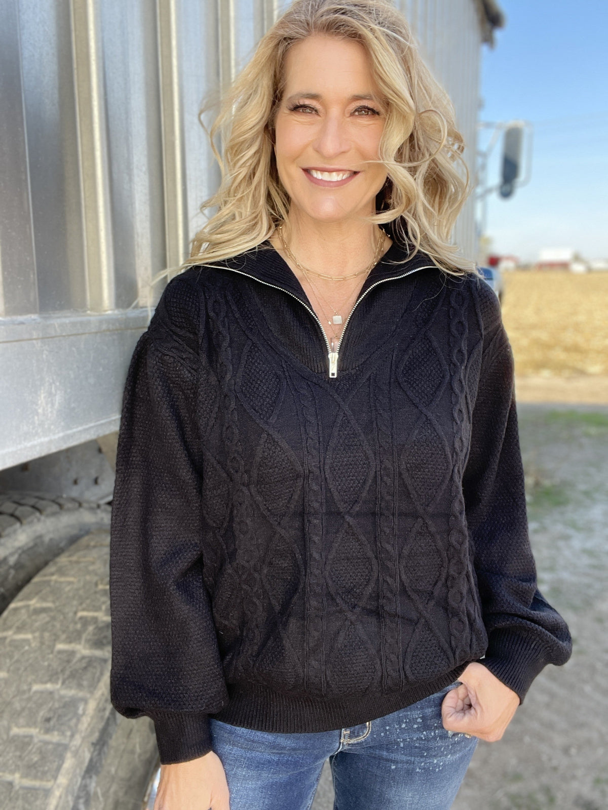Black Skies Front Zip Sweater *Final Sale*