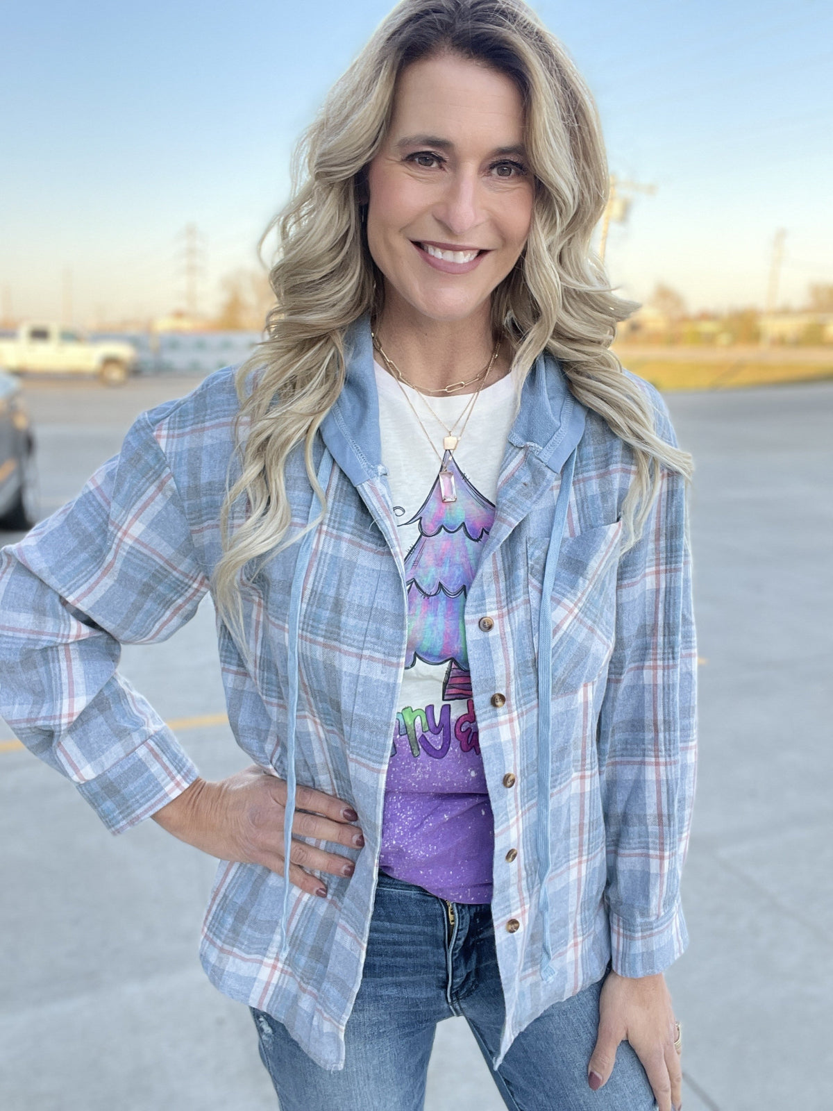 Vivian Plaid Hoodie Shacket In Multiple Colors