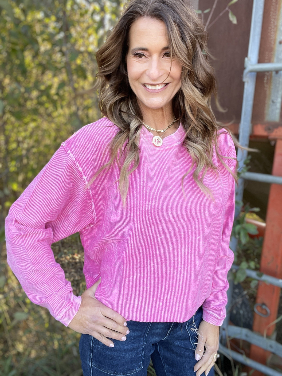 Snow Washed Essential Corded Crew Sweatshirt in Royal