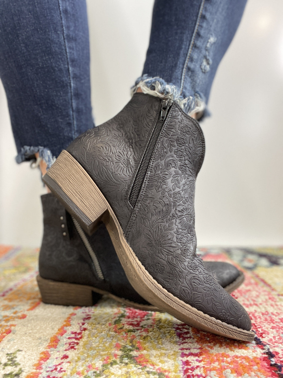 Very G Divine Tooled Booties In 2 Colors: Cream, Black *Final Sale*