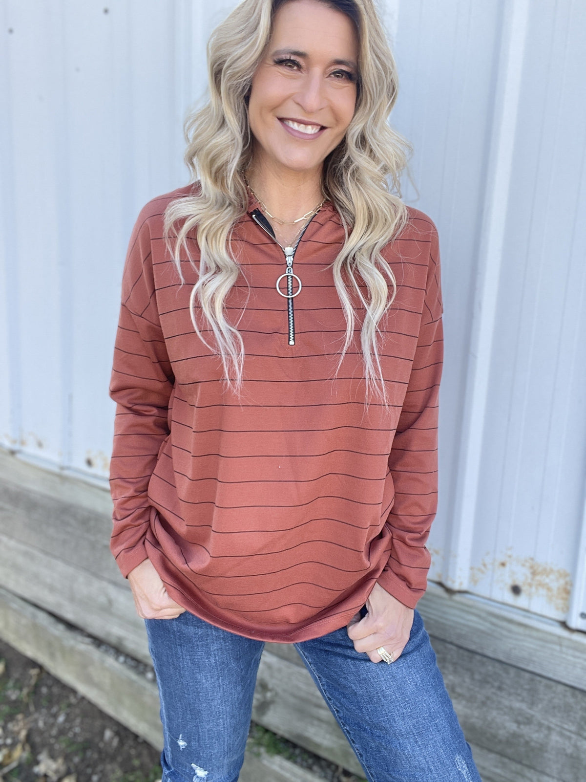 Southbound Stripe Hoodie In Rust *Final Sale*