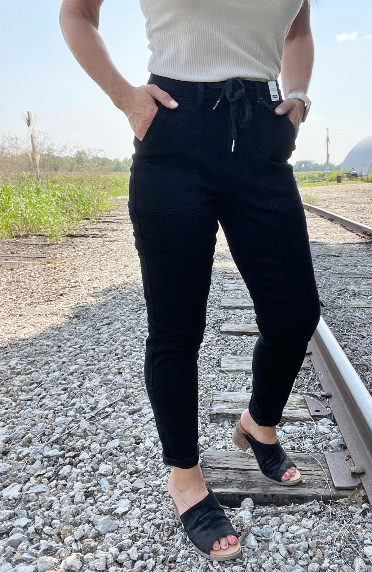 Judy Blue Carmen Double Cuff Joggers in Black