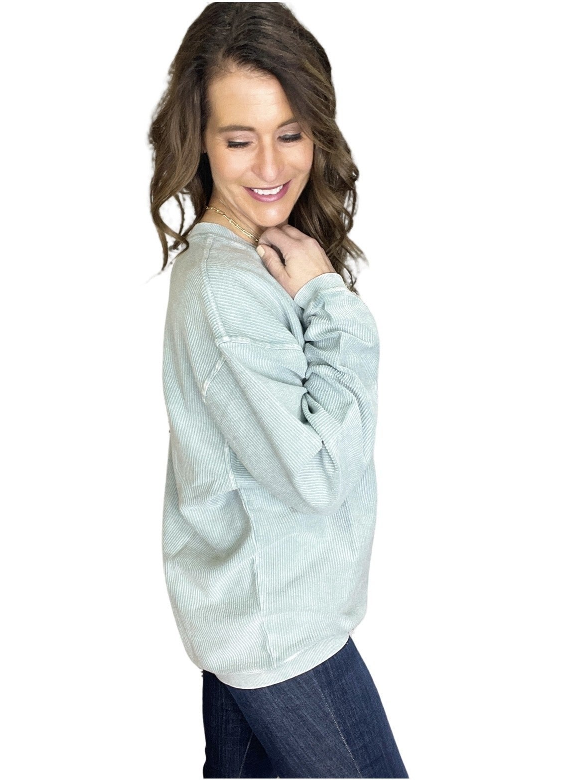 Snow Washed Essential Corded Crew Sweatshirt in Dusty Blue