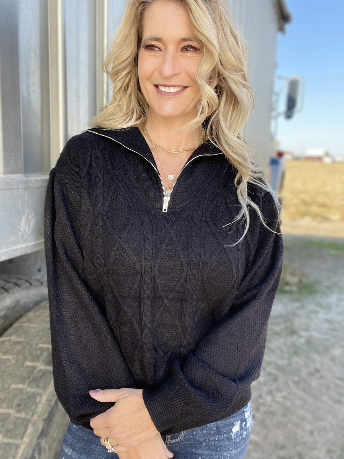Black Skies Front Zip Sweater *Final Sale*
