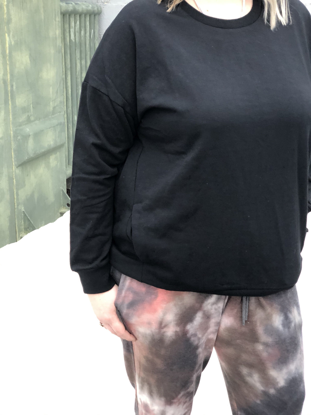 Curvy Black Smoke Pocket Sweatshirt *Final Sale*
