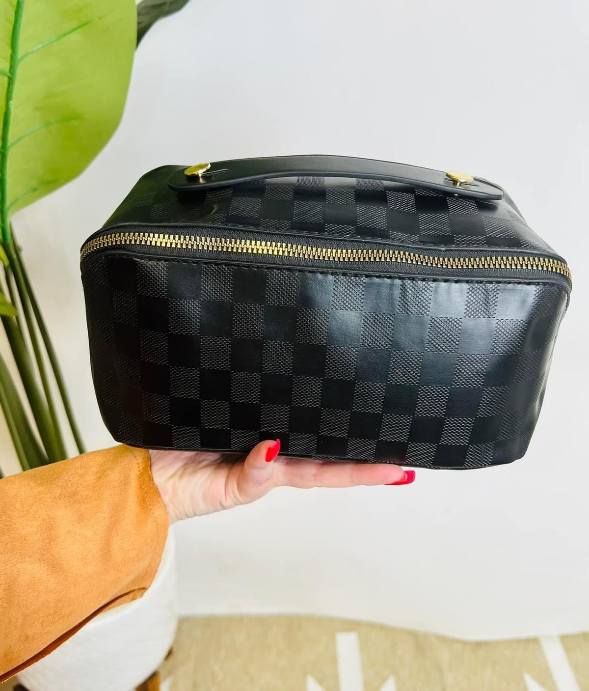 Checkered Makeup Cosmetic Bag
