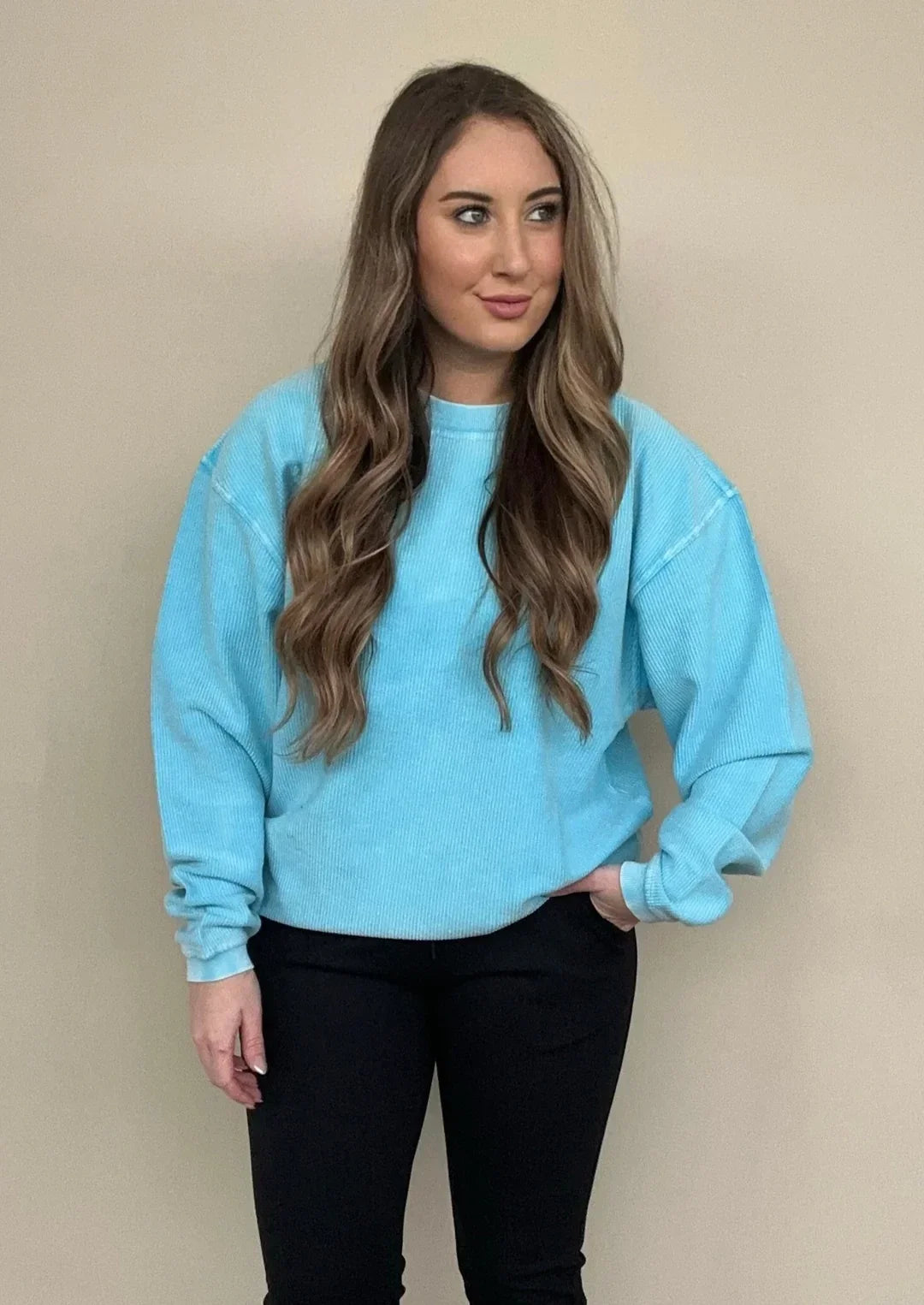 Snow Washed Corded Crewneck In 5 Colors