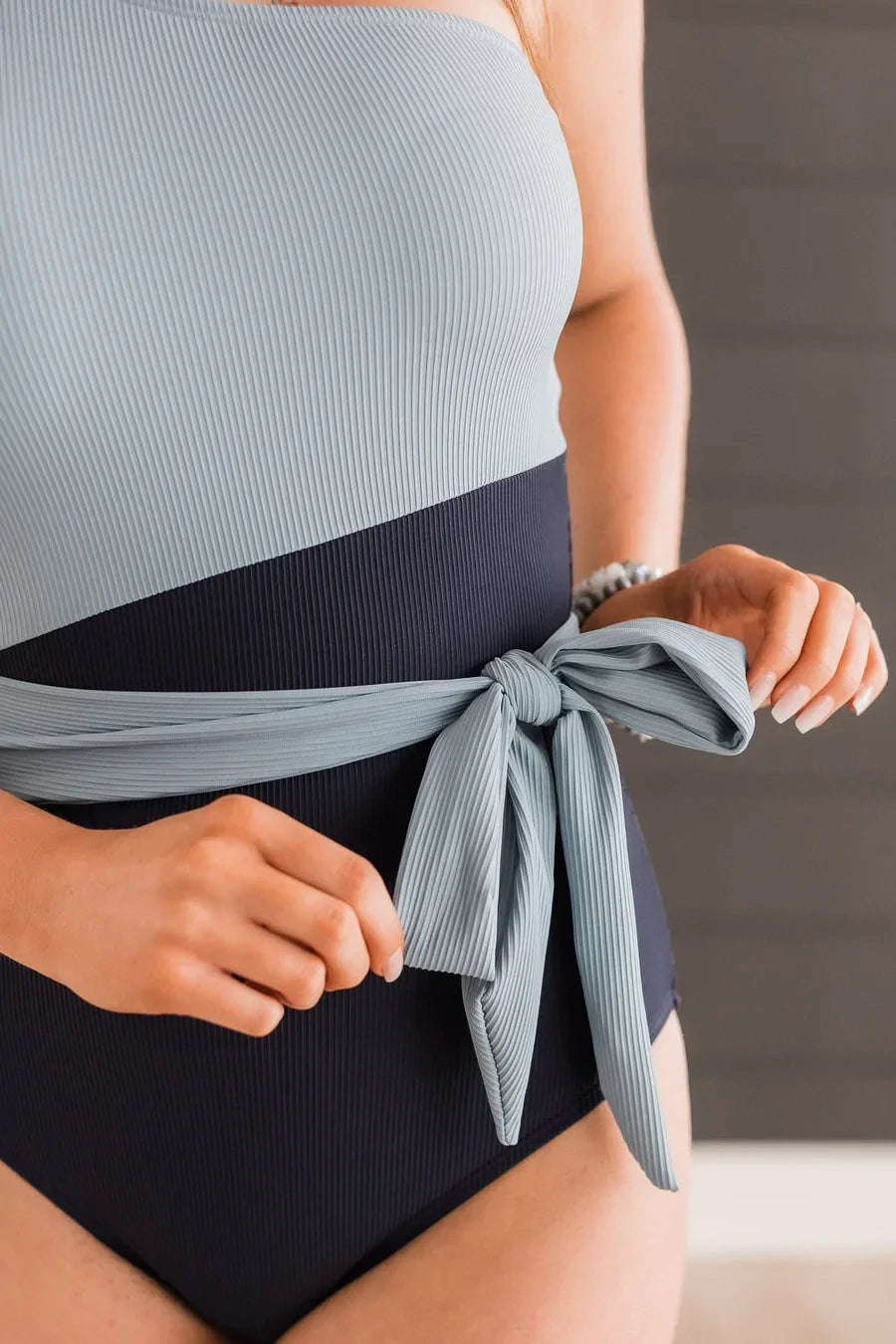 On The Coast One Shoulder Swimsuit Slate Blue Navy