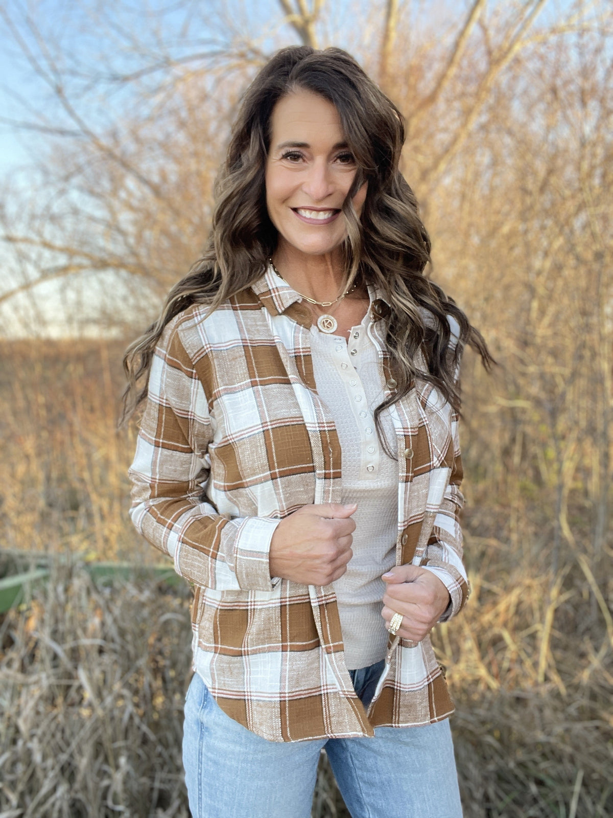 We Got You Plaid Button Up Shirt In 4 Colors: Pink, Camel, Teal, Purple *Final Sale*