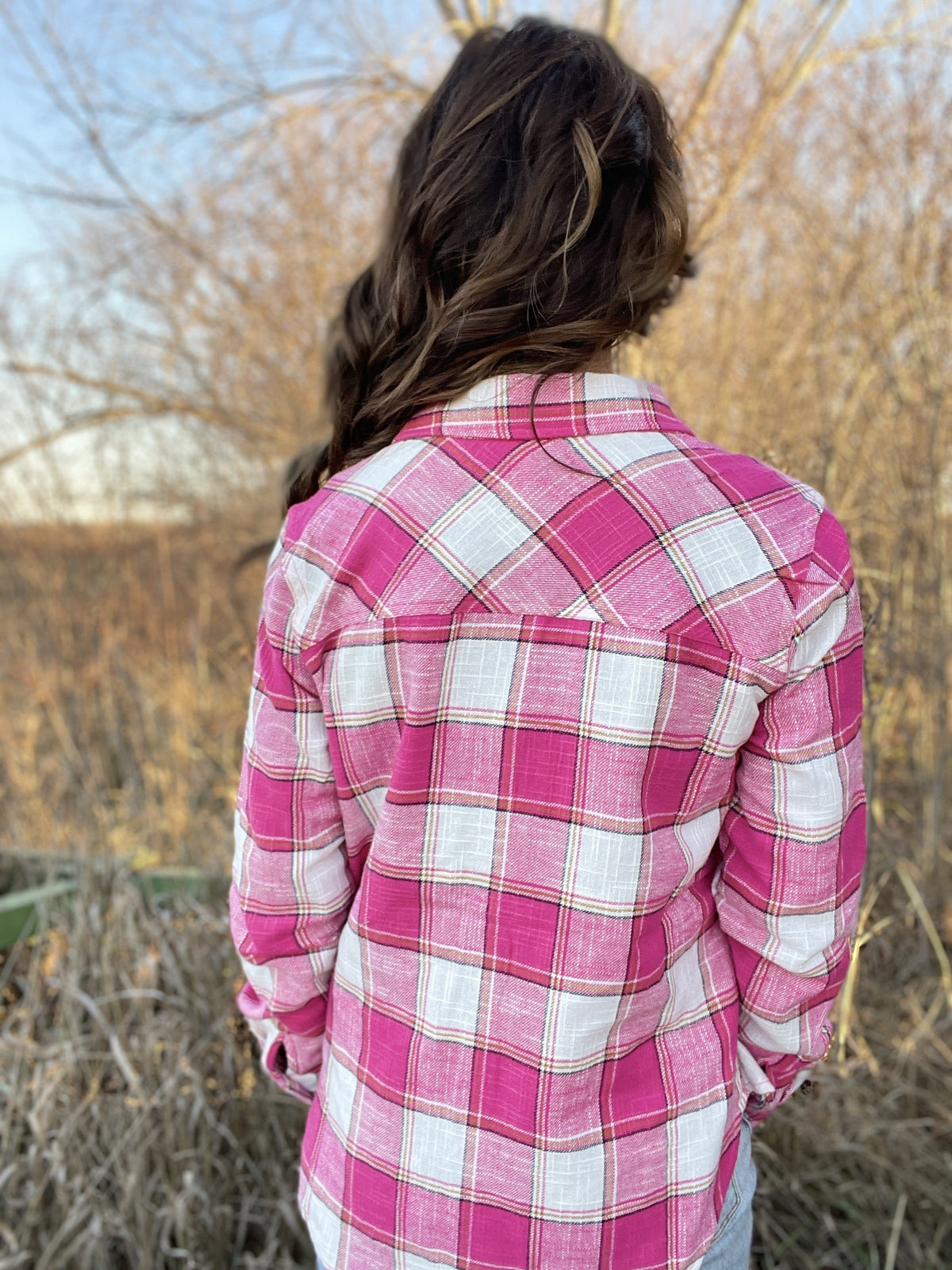 We Got You Plaid Button Up Shirt In 4 Colors: Pink, Camel, Teal, Purple *Final Sale*