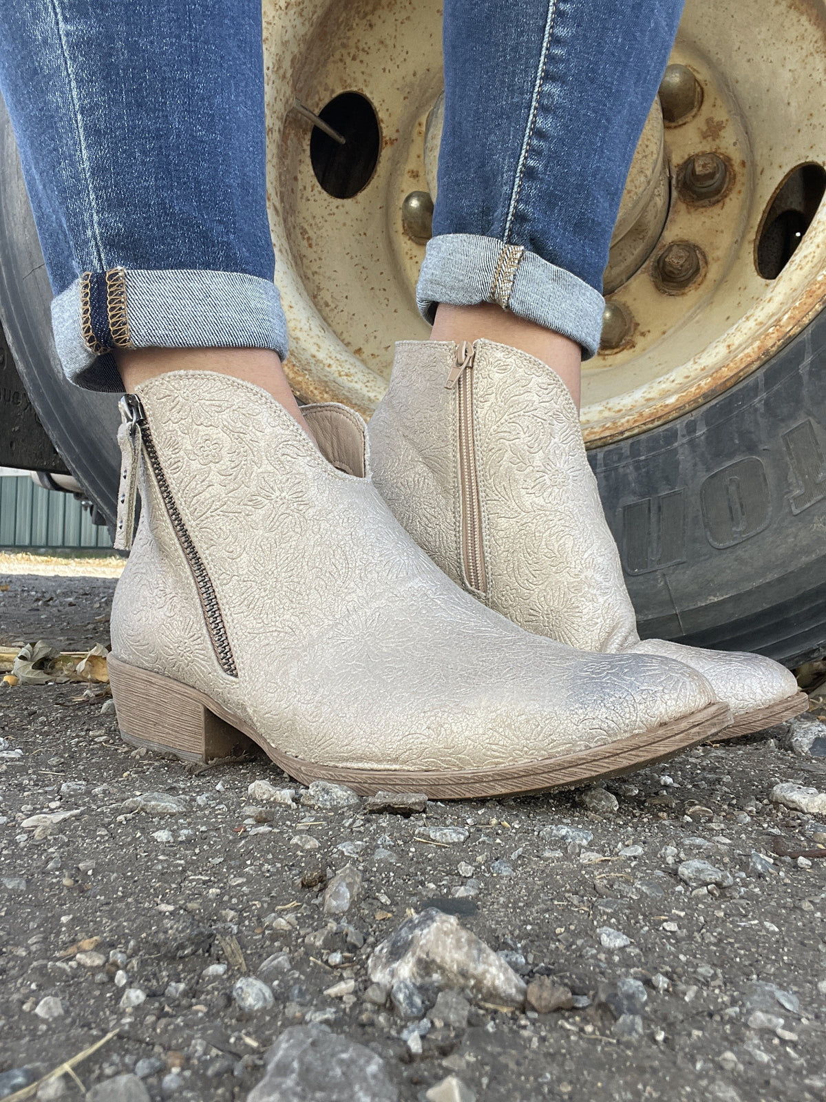 Very G Divine Tooled Booties In 2 Colors: Cream, Black *Final Sale*