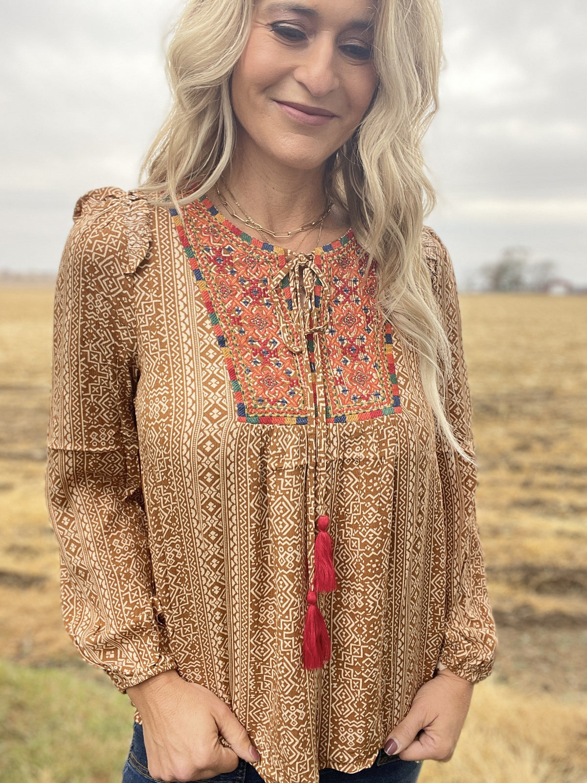 Golden Vibes Patterned Blouse *Final Sale*