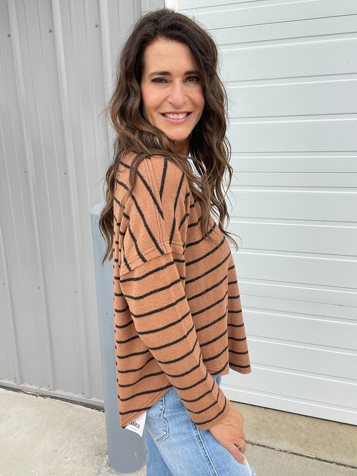 Coming True Long Sleeve Striped Top In Brown *Final Sale*