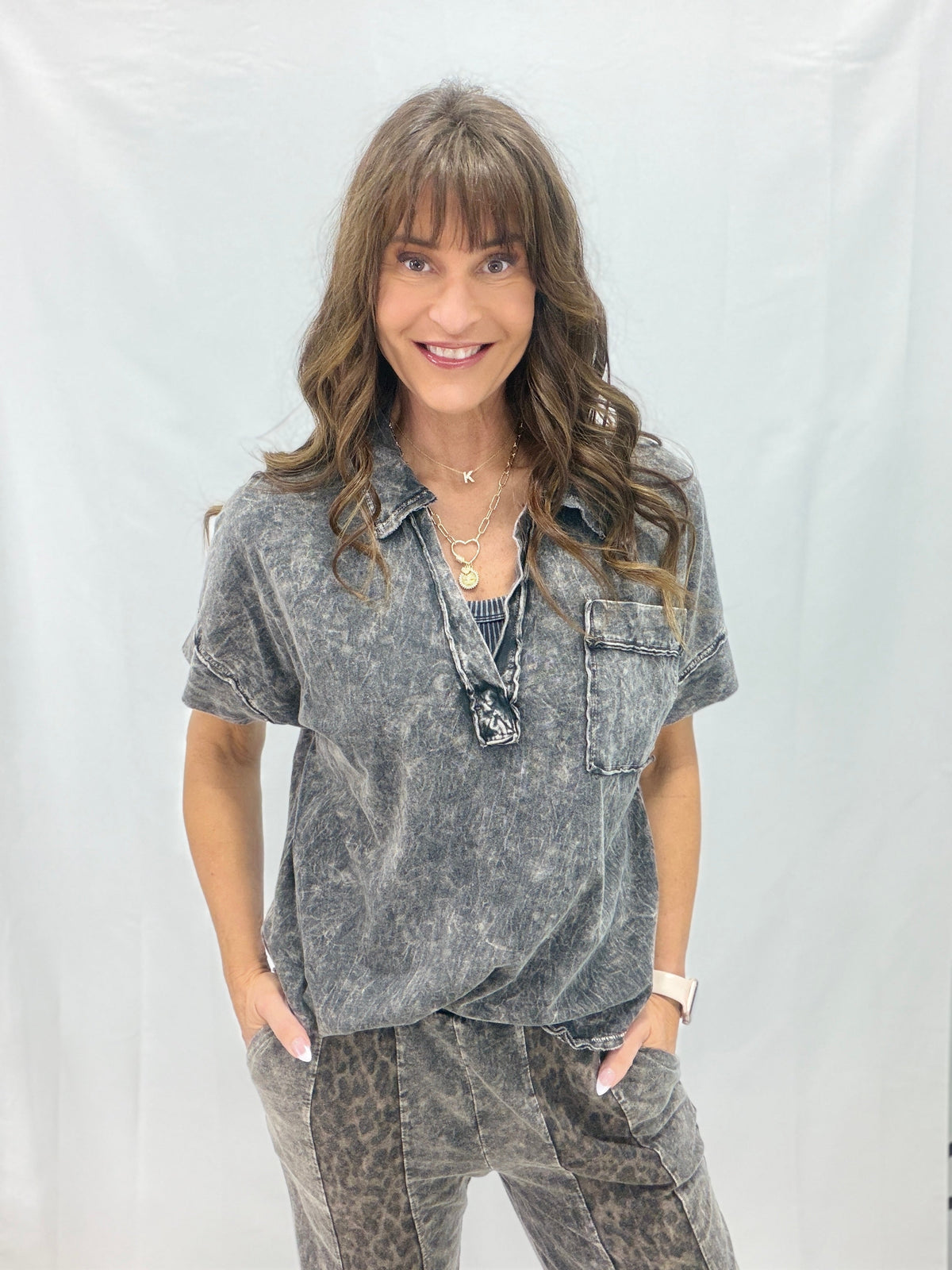 Stonewash Relaxed Collared Pocket Top in 4 Colors