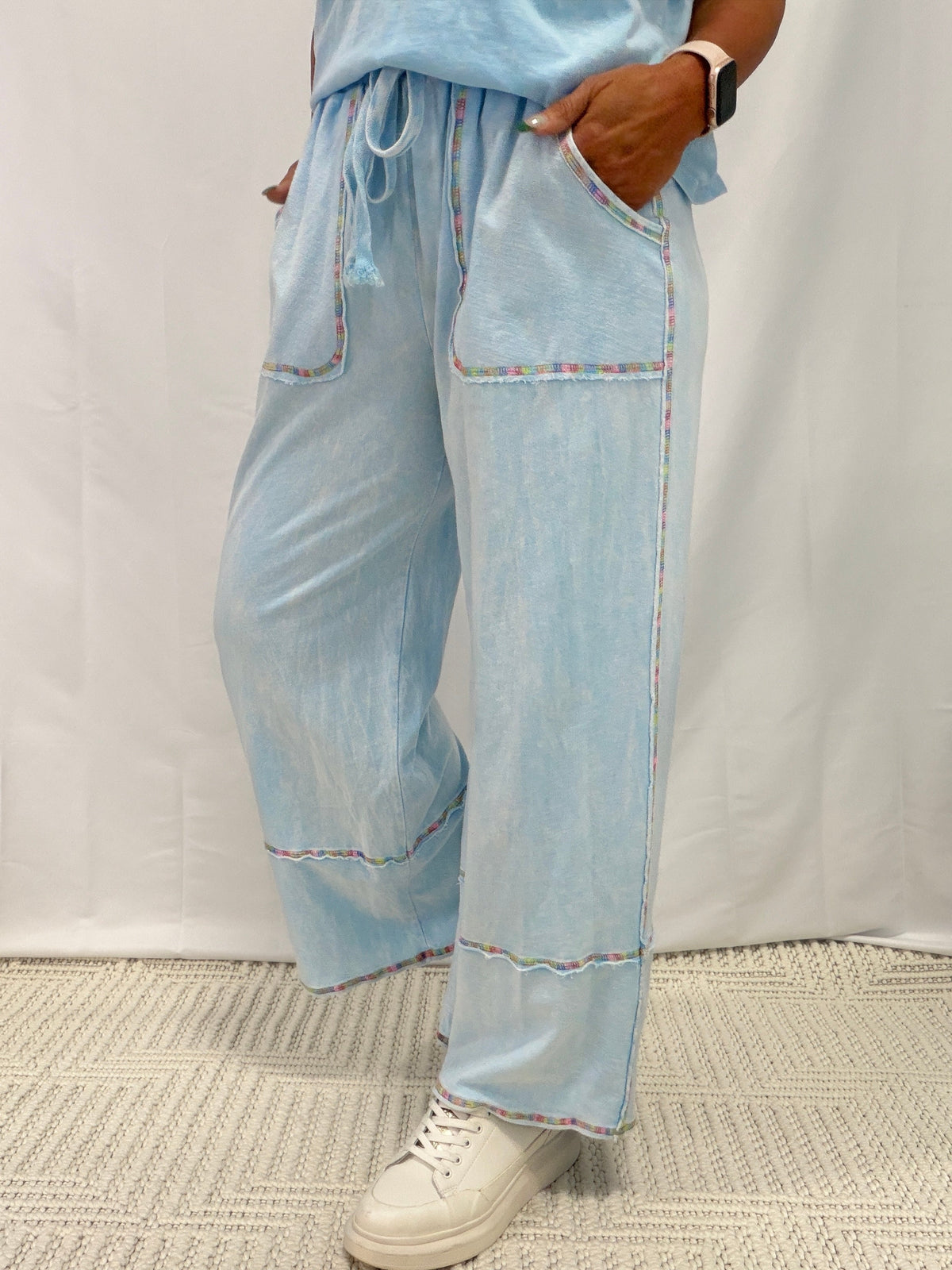 Mineral Washed Rainbow Threads Wide Leg Pants in 2 Colors