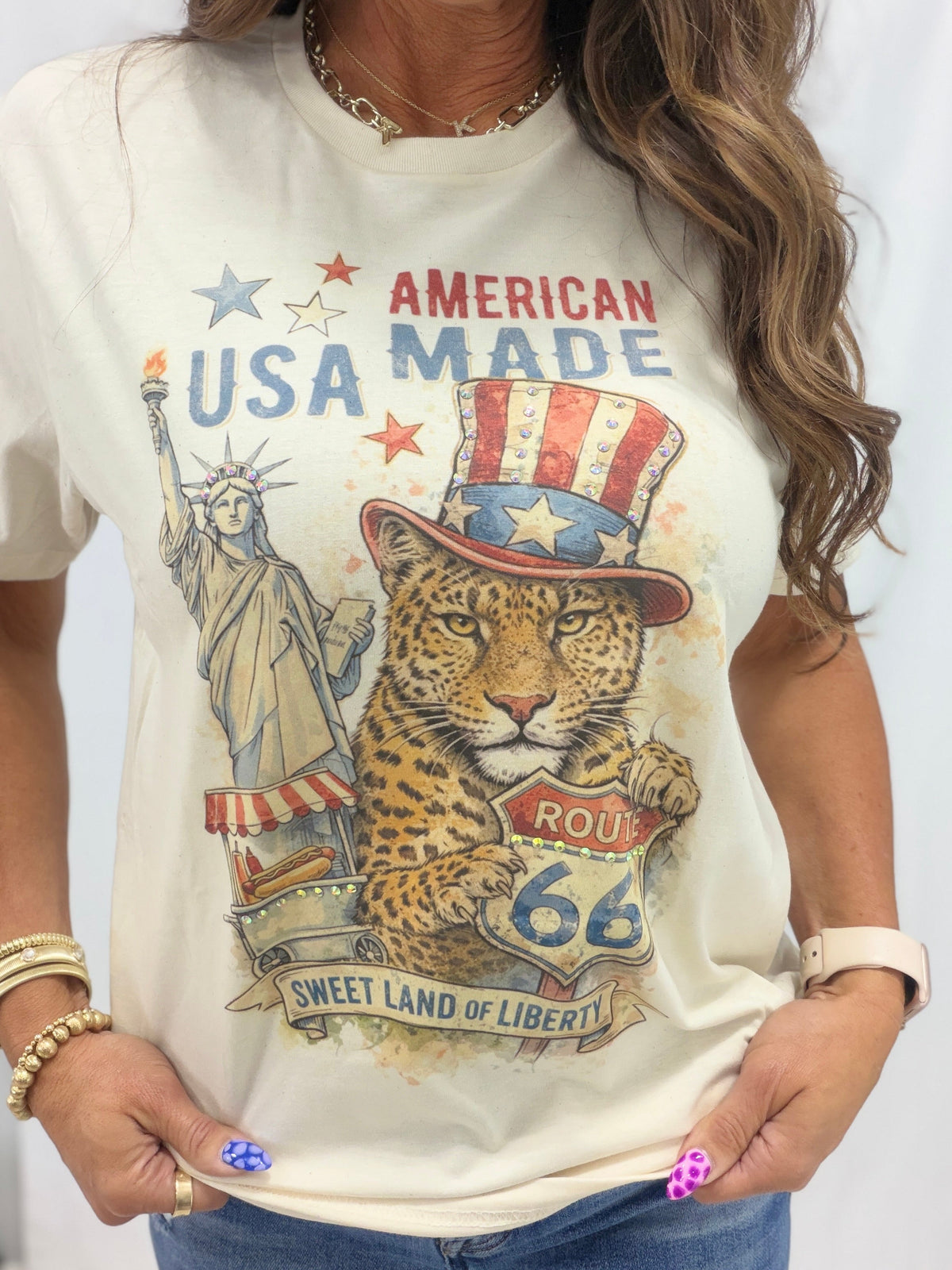 USA Made Leopard Crystal Bling Graphic Tee*Final Sale*