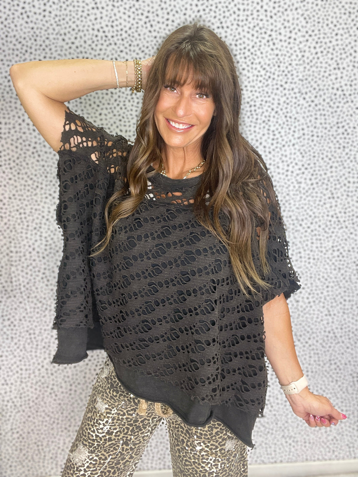 Oli & Hali WASHED CROCHET LAYERED KNIT TOP In 2 Colors