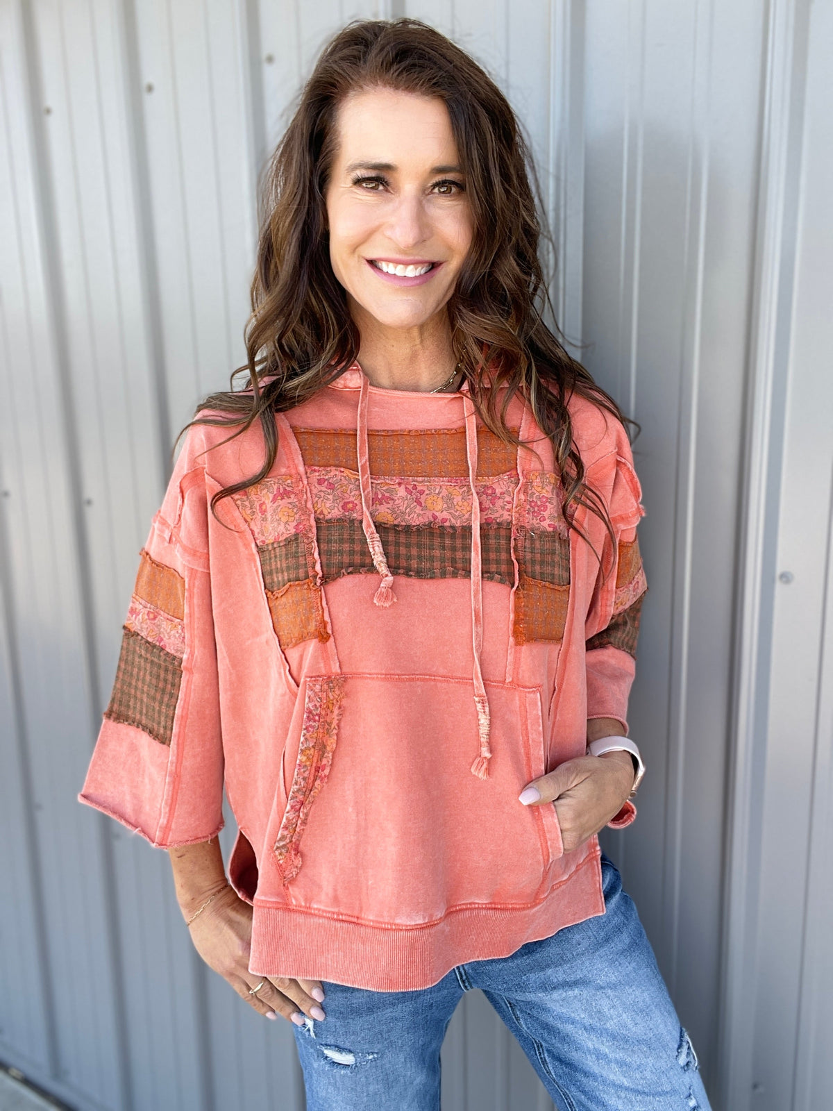 See The Truth Print Mix Hoodie In 5 Colors: Mocha, Green, Orange, Taupe, Ecru *Final Sale*