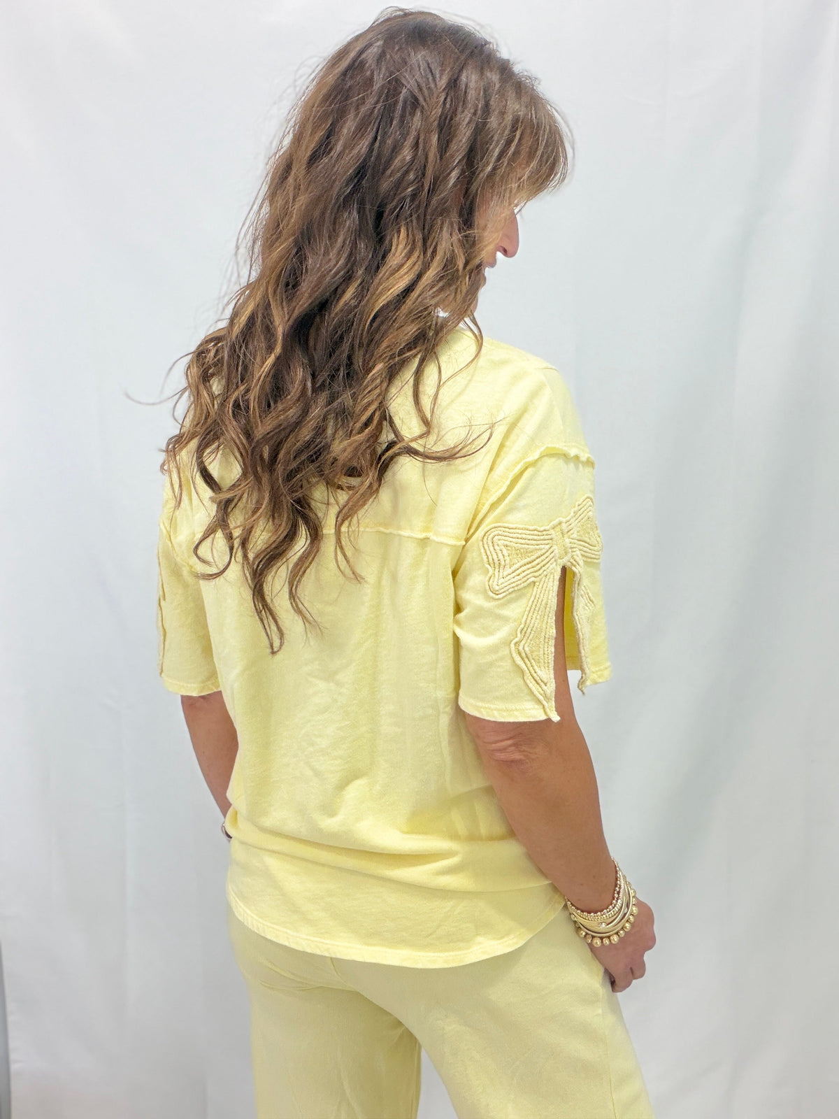 Charmed By Bows Mineral Washed Slit Top In 5 Colors