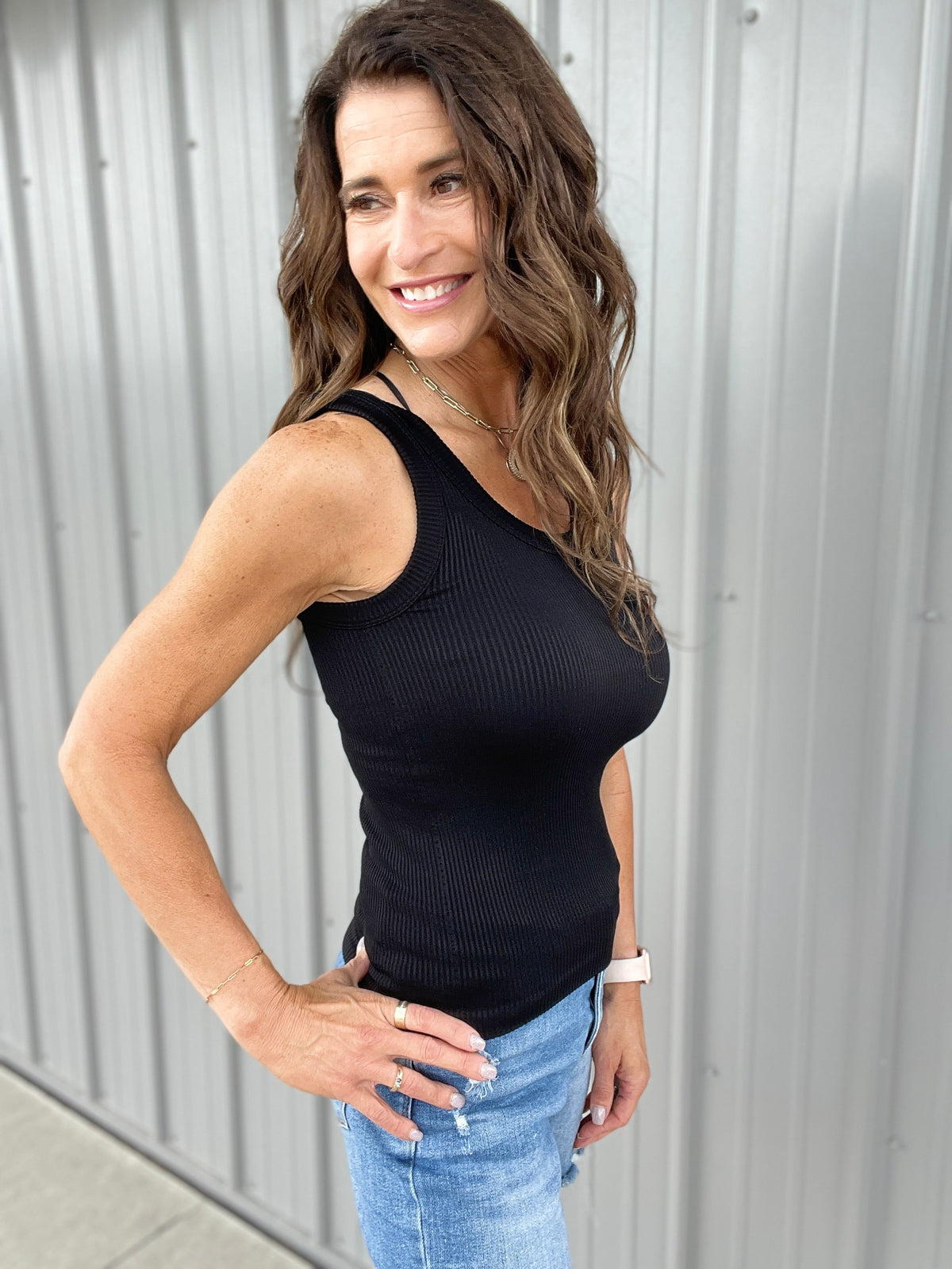 Ribbed Reversable Close Fitting Stretchy Tank Top  In 2 Colors: White, Black