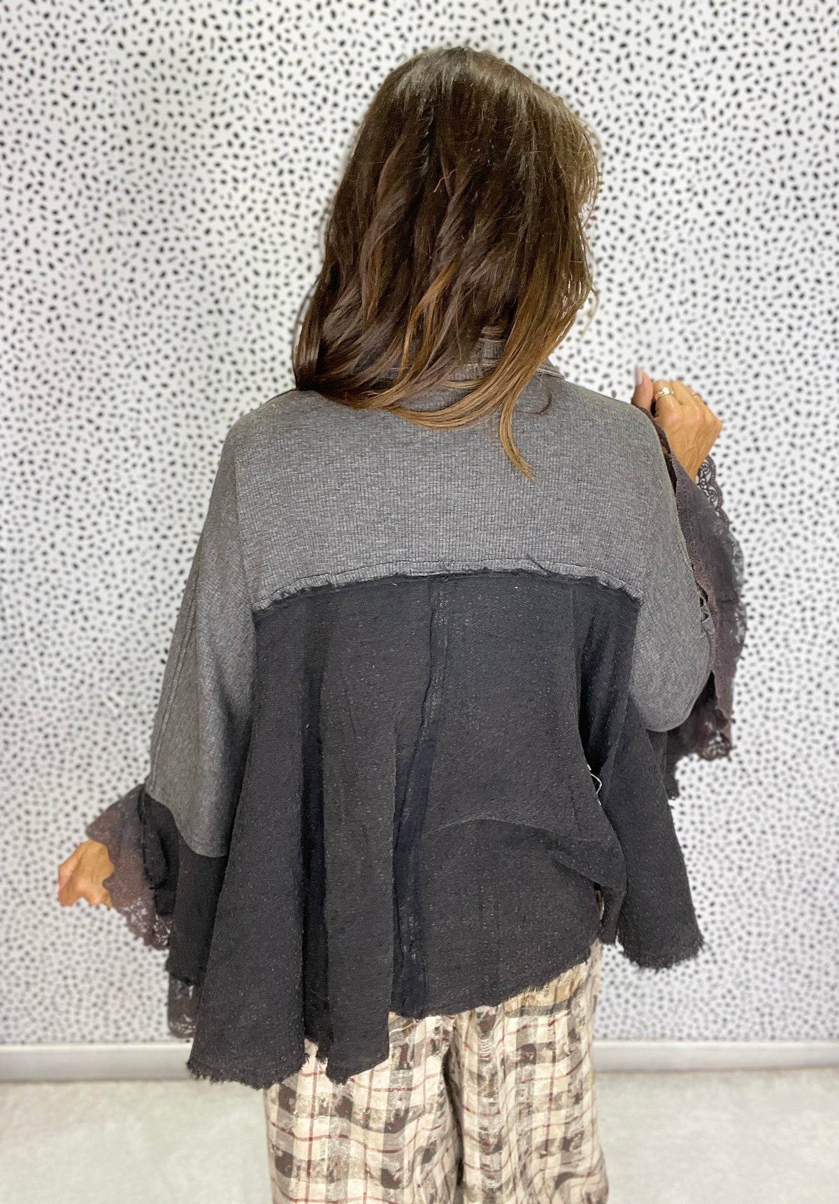 Midnight Ruffle Wing Button Top