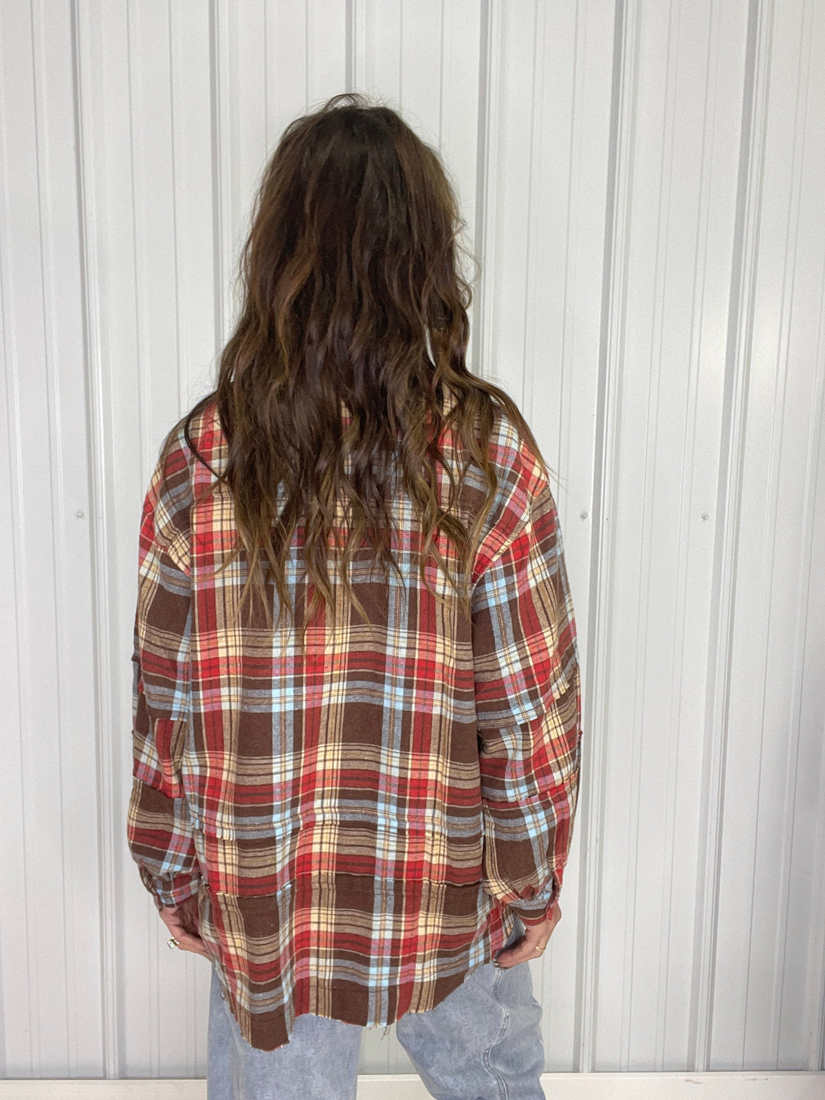 Small Town Feel Washed Plaid Top In Mocha