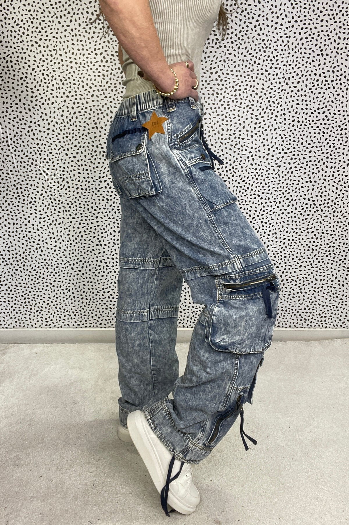 Oli & Hali Melanie Washed Cargo Denim Jeans 309 In Denim *Final Sale*