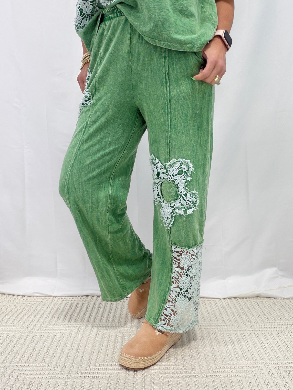 Floral Fun Crochet Patched Pants In 4 Colors