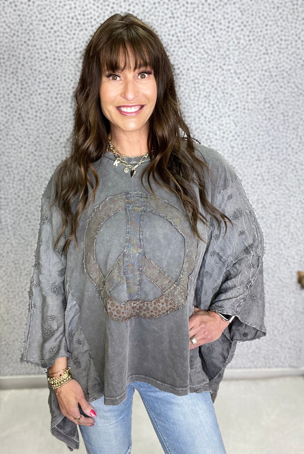 Peace Among Us Mineral Washed Poncho Top In 2 Colors *Final Sale*