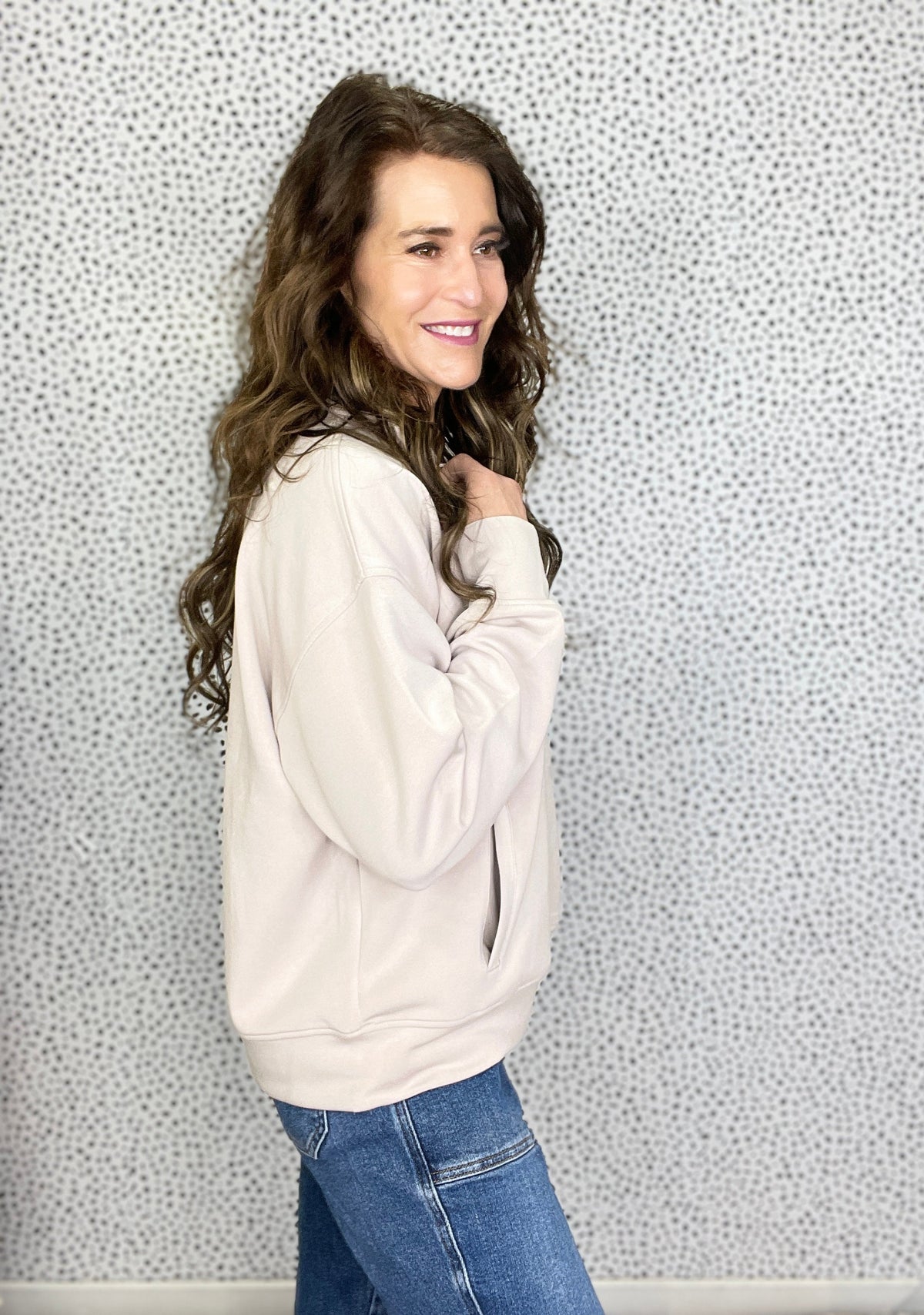 Urban Charm Scuba Quarter Zip Jacket In Mocha Cream