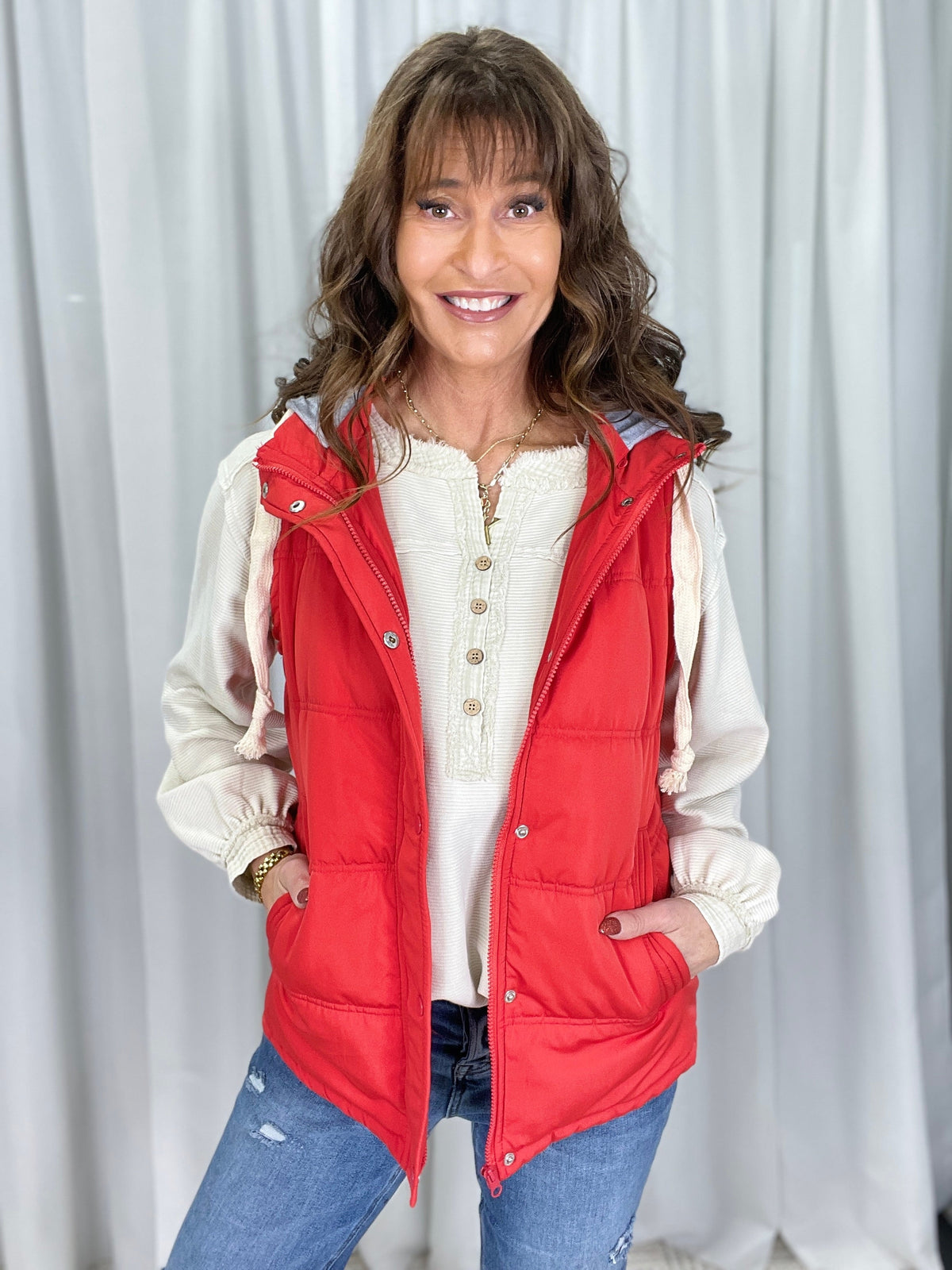 Red Switch Puffer Vest w/ 2 Detachable Hoodie