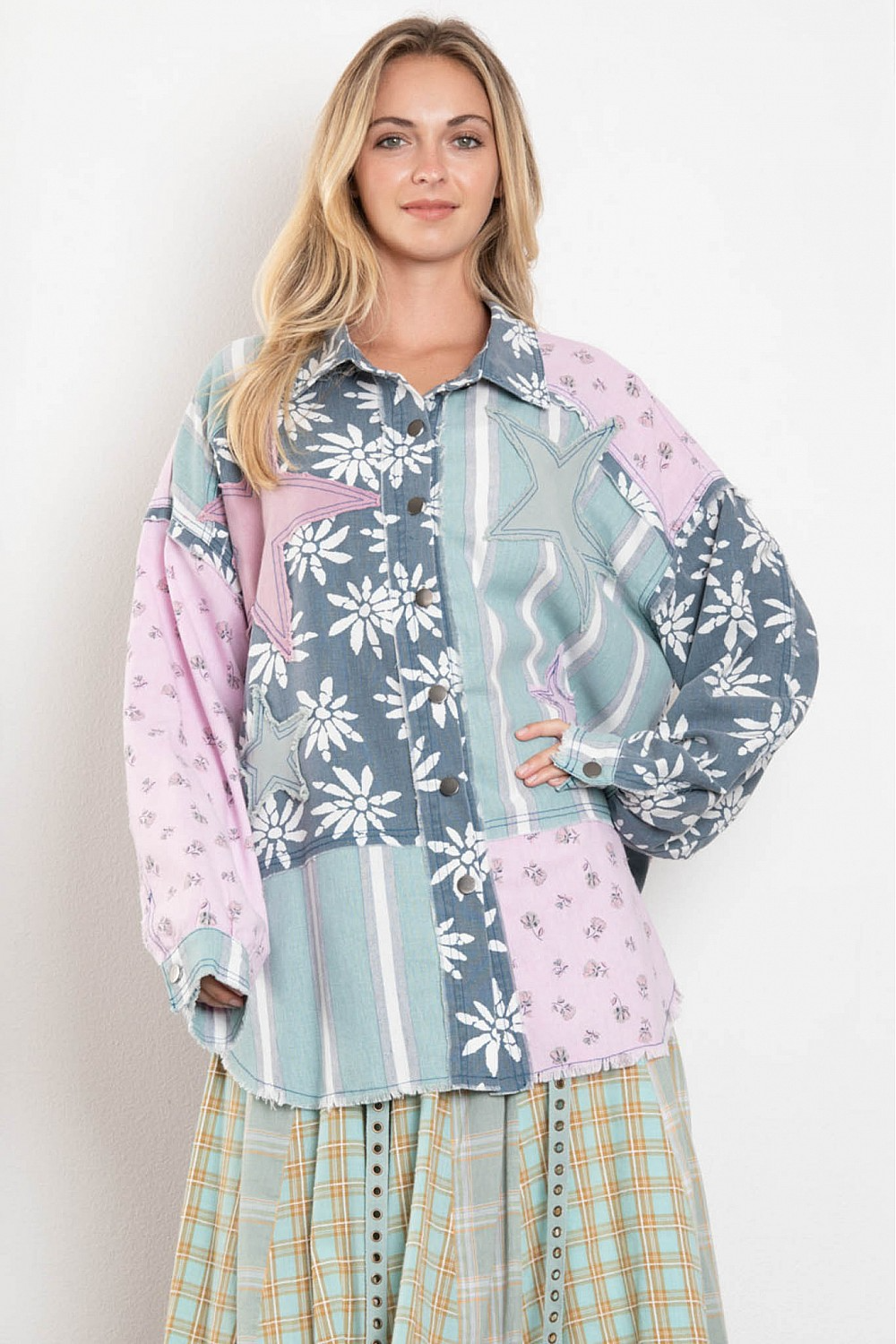 Lights, Camera, Action Star Patch Button Down Top In Denim *Final Sale*
