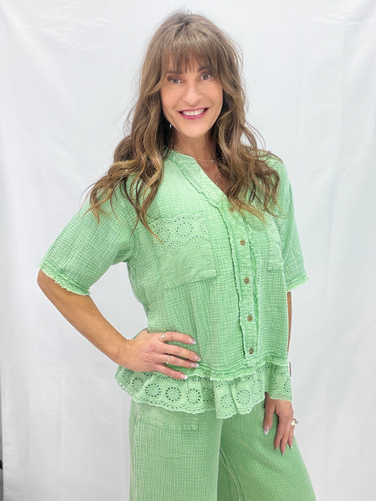 Calming Myself Button Down Top In 3 Colors